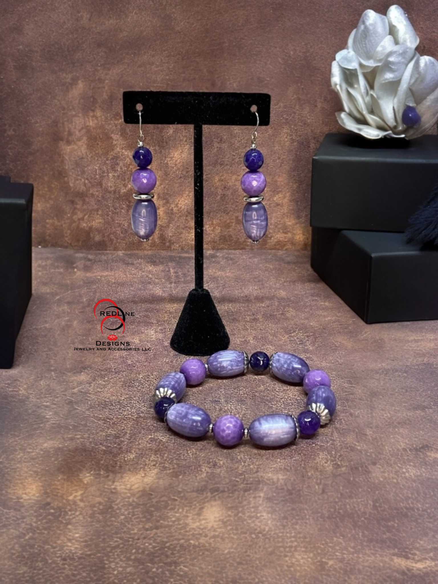 Purple on Purple Agate Bracelet and Earring Set Item# BE38