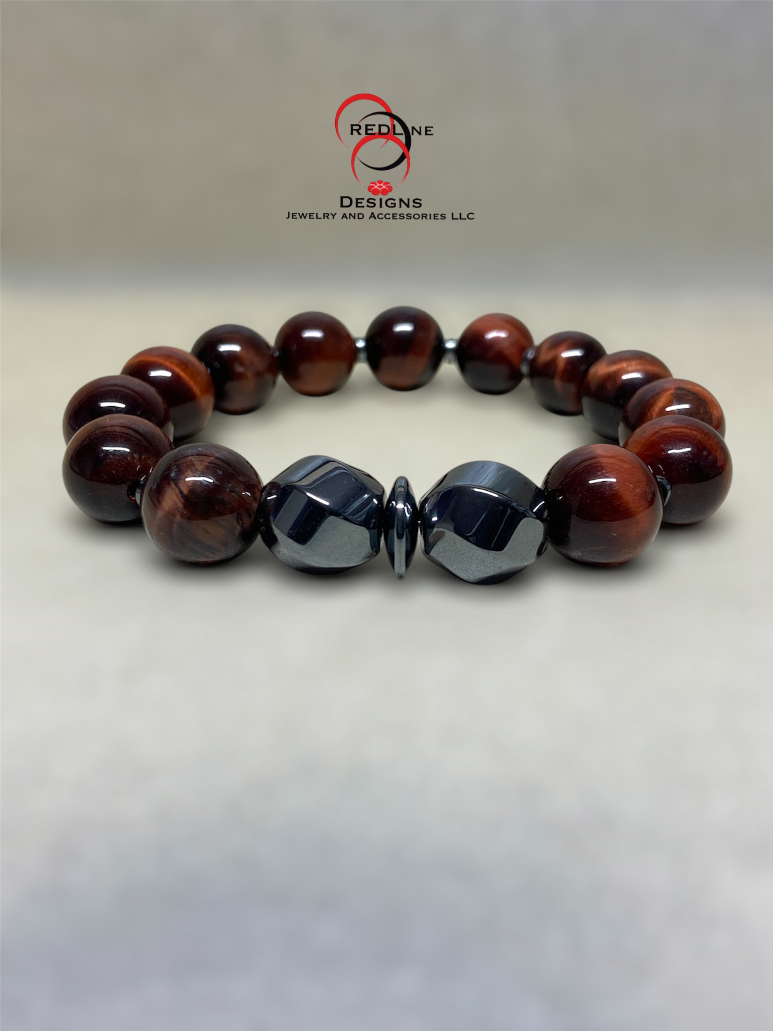 Men's Red Tiger's Eye Gemstone Bracelet Item# M129