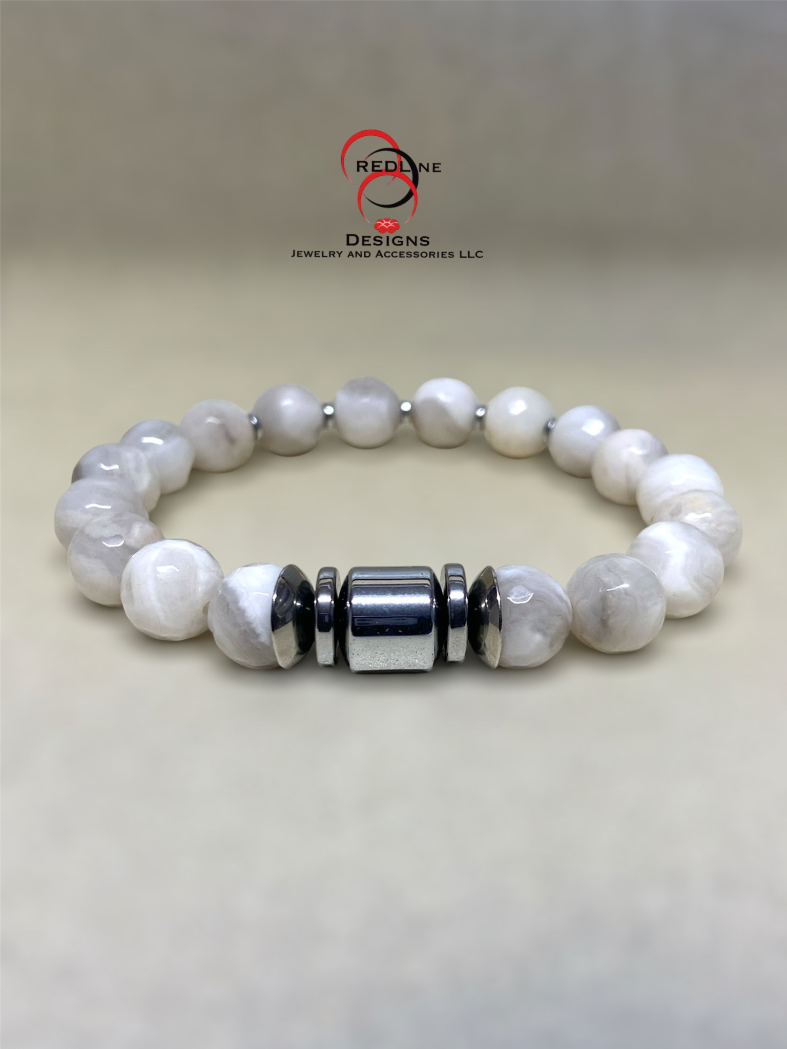 Men's White Crazy Lace Agate Gemstone Bracelet Item# M26