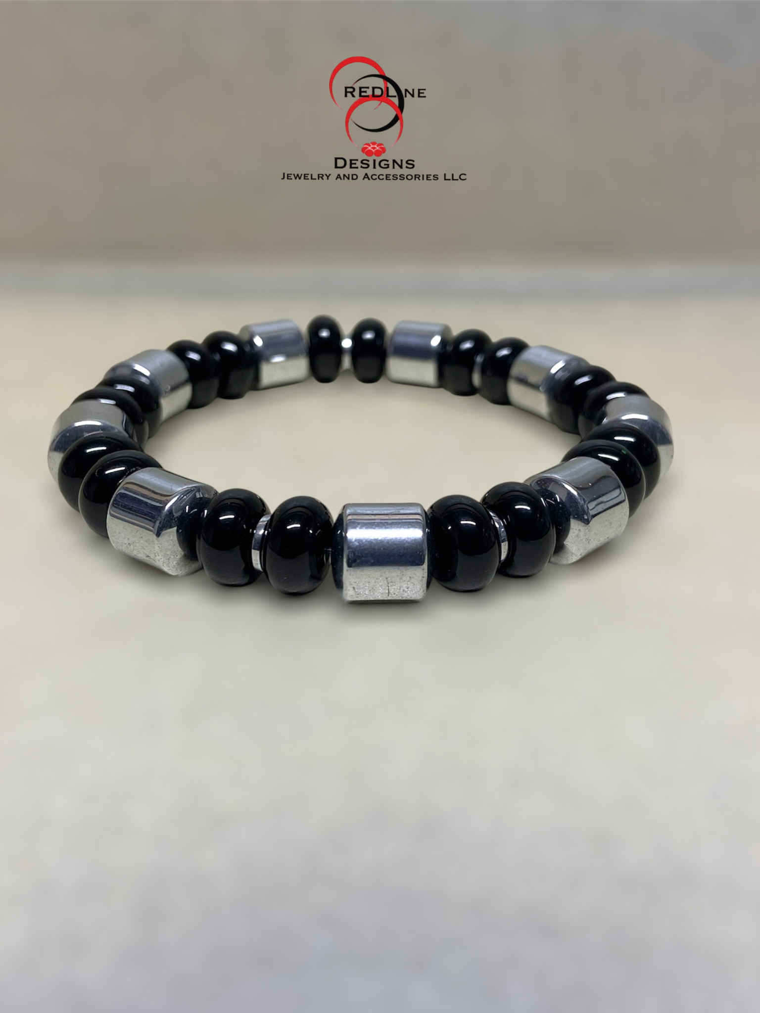 Men's Black Onyx and Hematite Gemstone Bracelet Item# M122