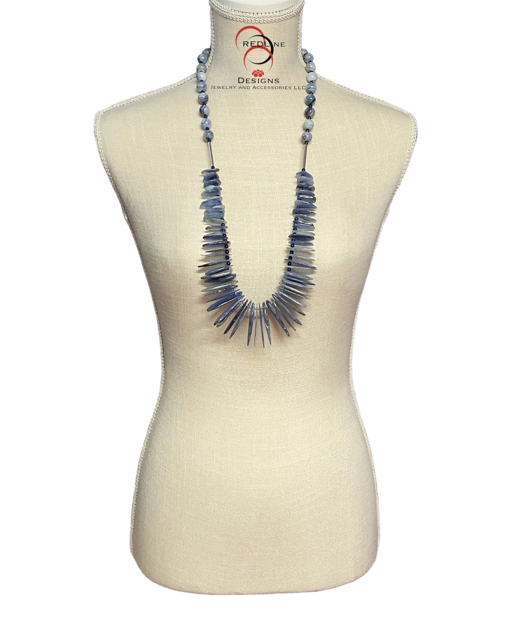 Kyanite Spike with Lapis and Agate Gemstone Necklace Set Item#N78