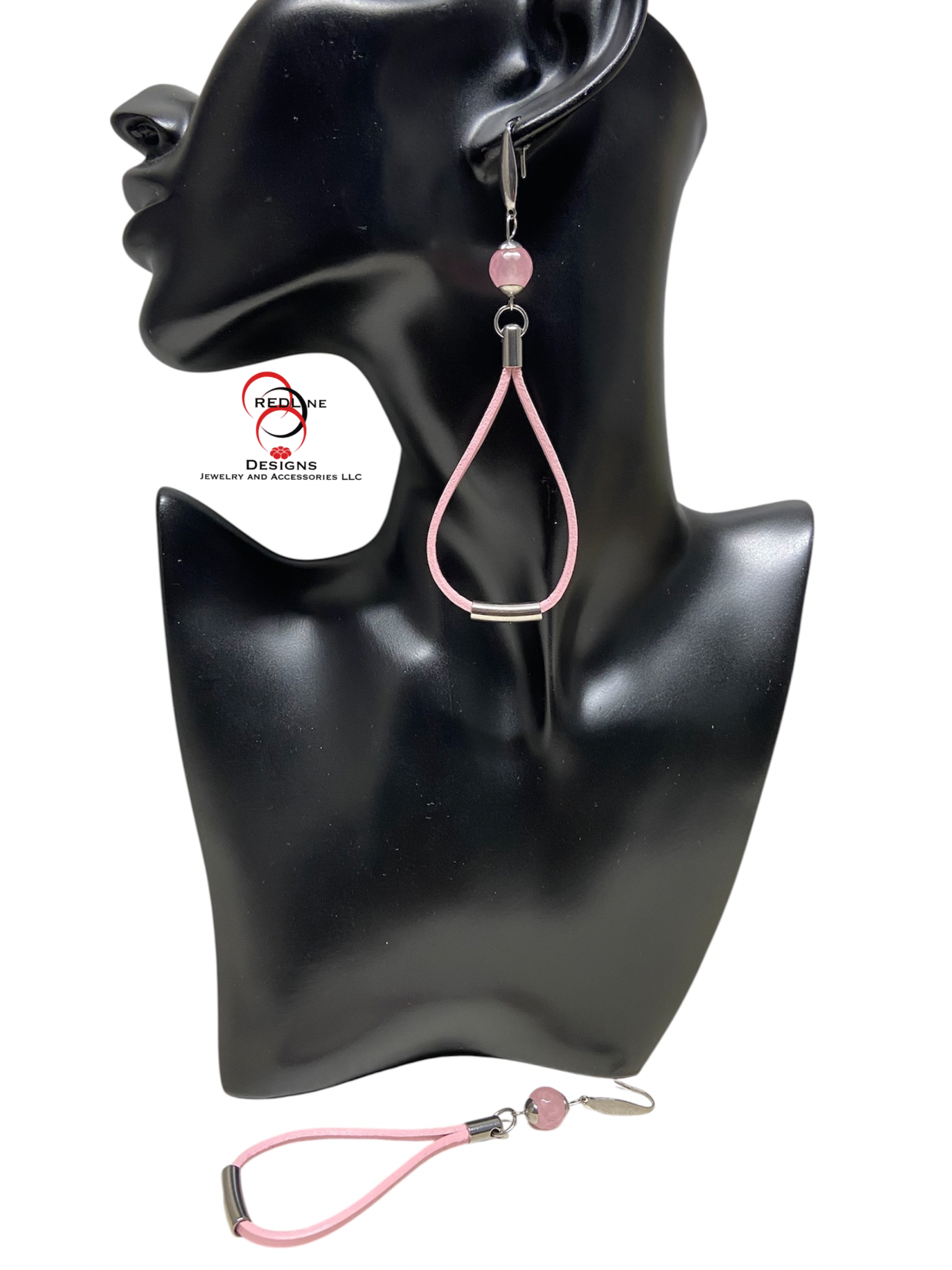 Jade and Pink Leather Cord Hoops Item# E110