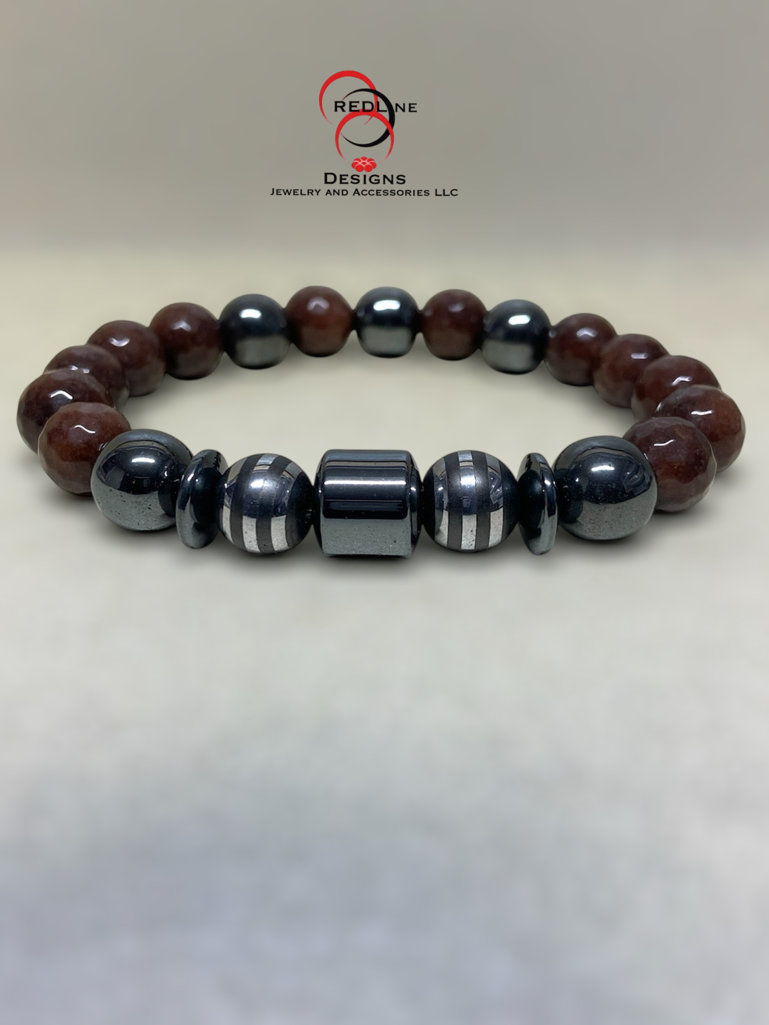 Men's Chocolate Brown and Gunmetal Gemstone Bracelet Item# M115