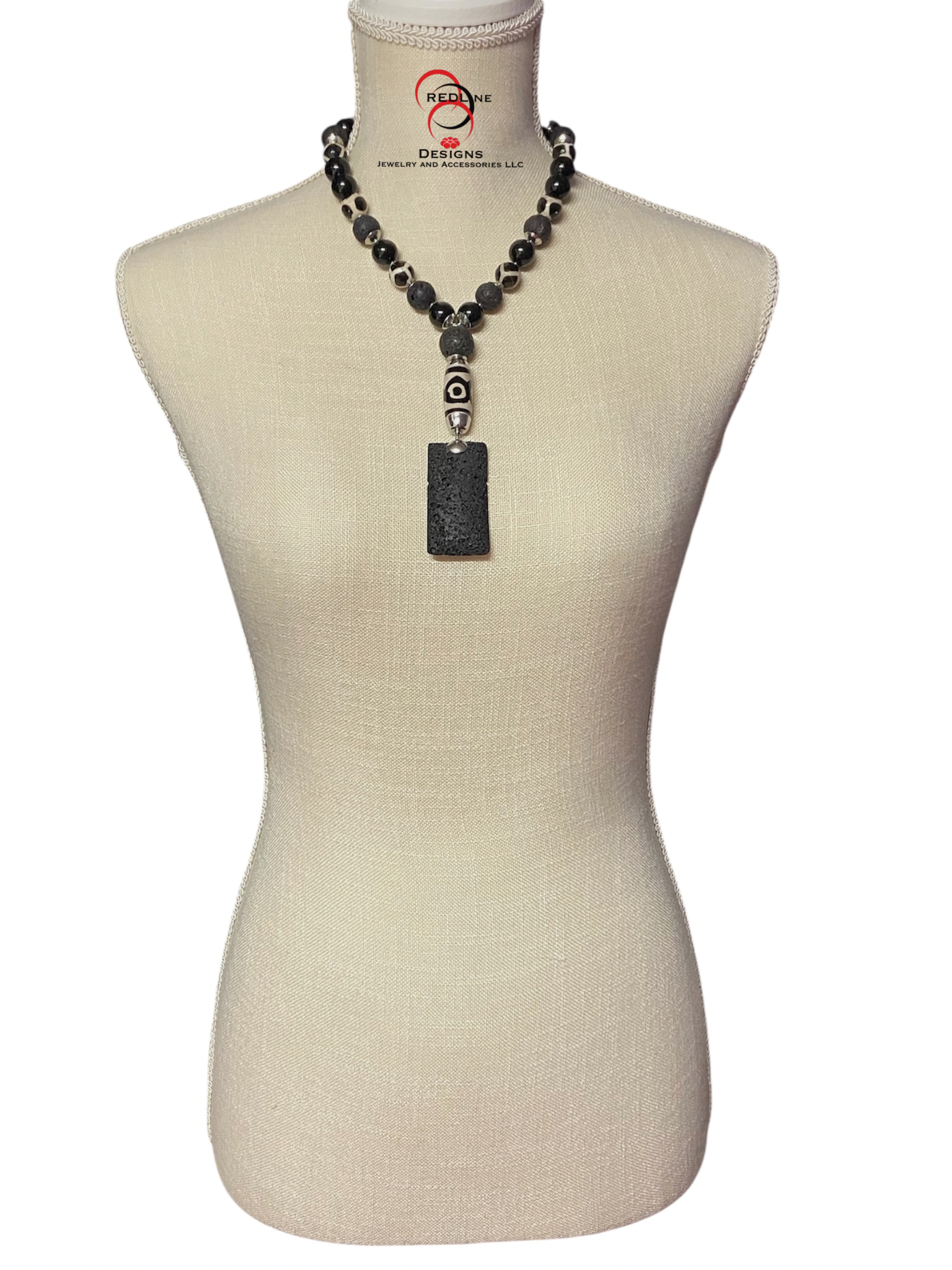 Black Onyx,Tibetan Agates and Lava Focal Pendent Necklace Set Item# N113