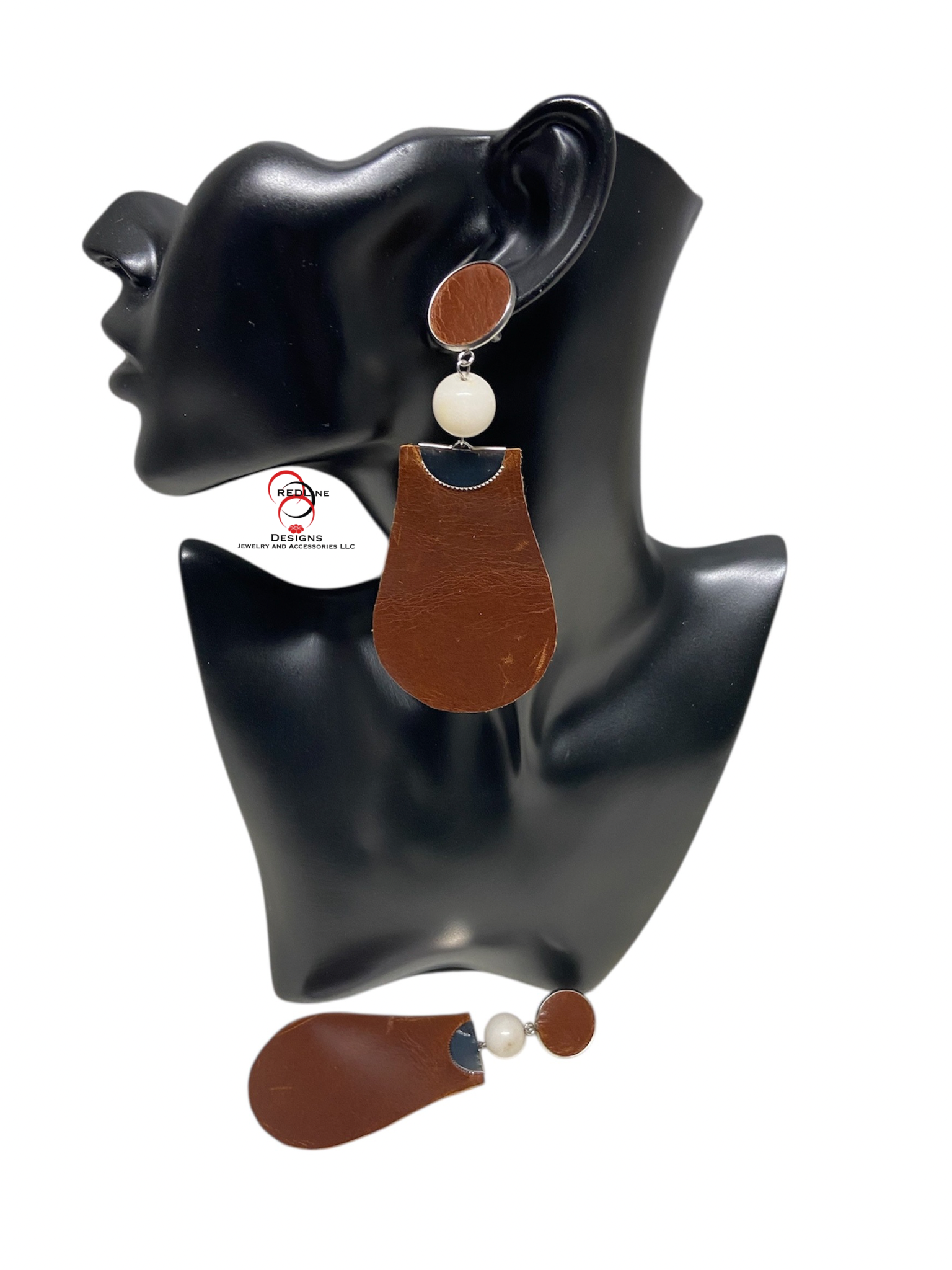 Cognac Brown Leather Dangle Earrings Item# E130