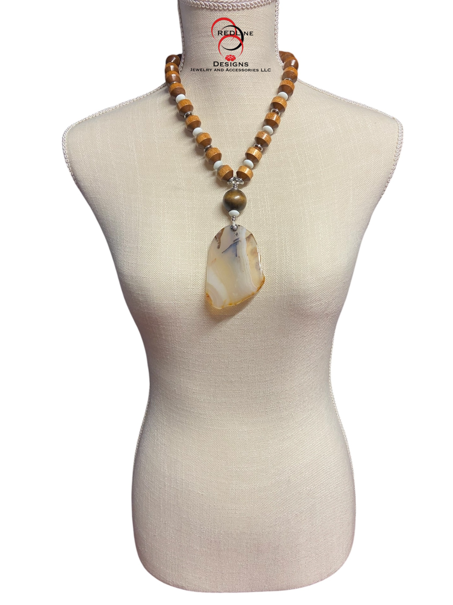 German Vintage Wooden and Agate Gemstone Pendent Set Item#NS06