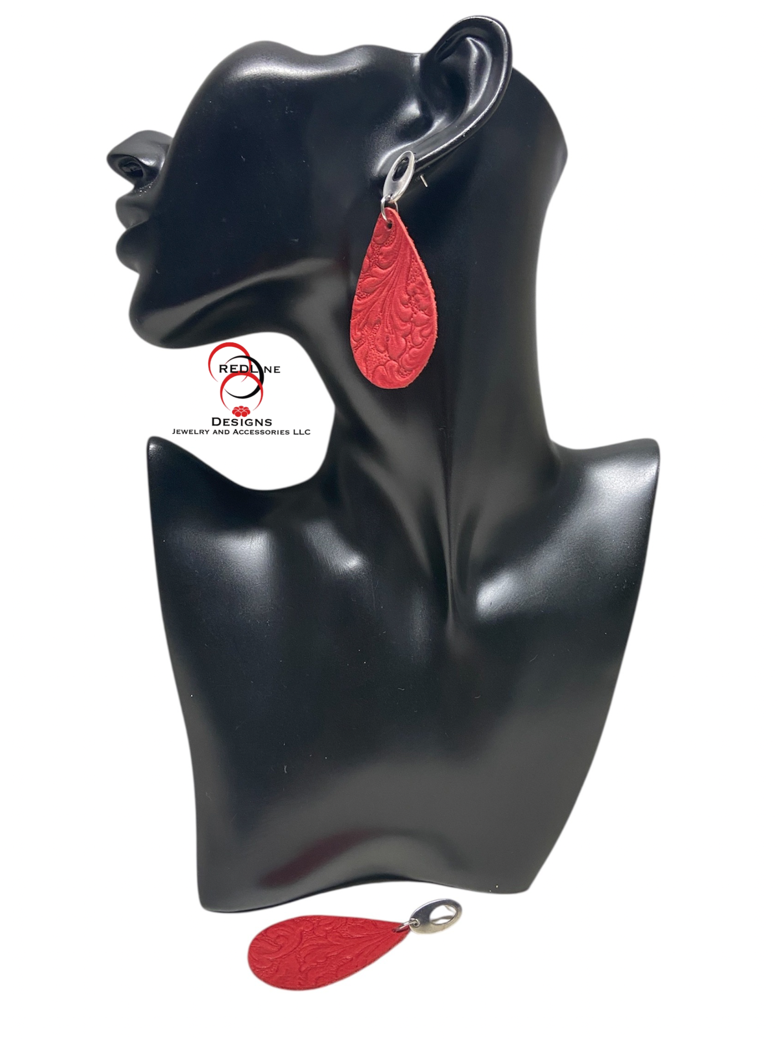 Red Embossed Leather Teardrop Earrings Item# E125