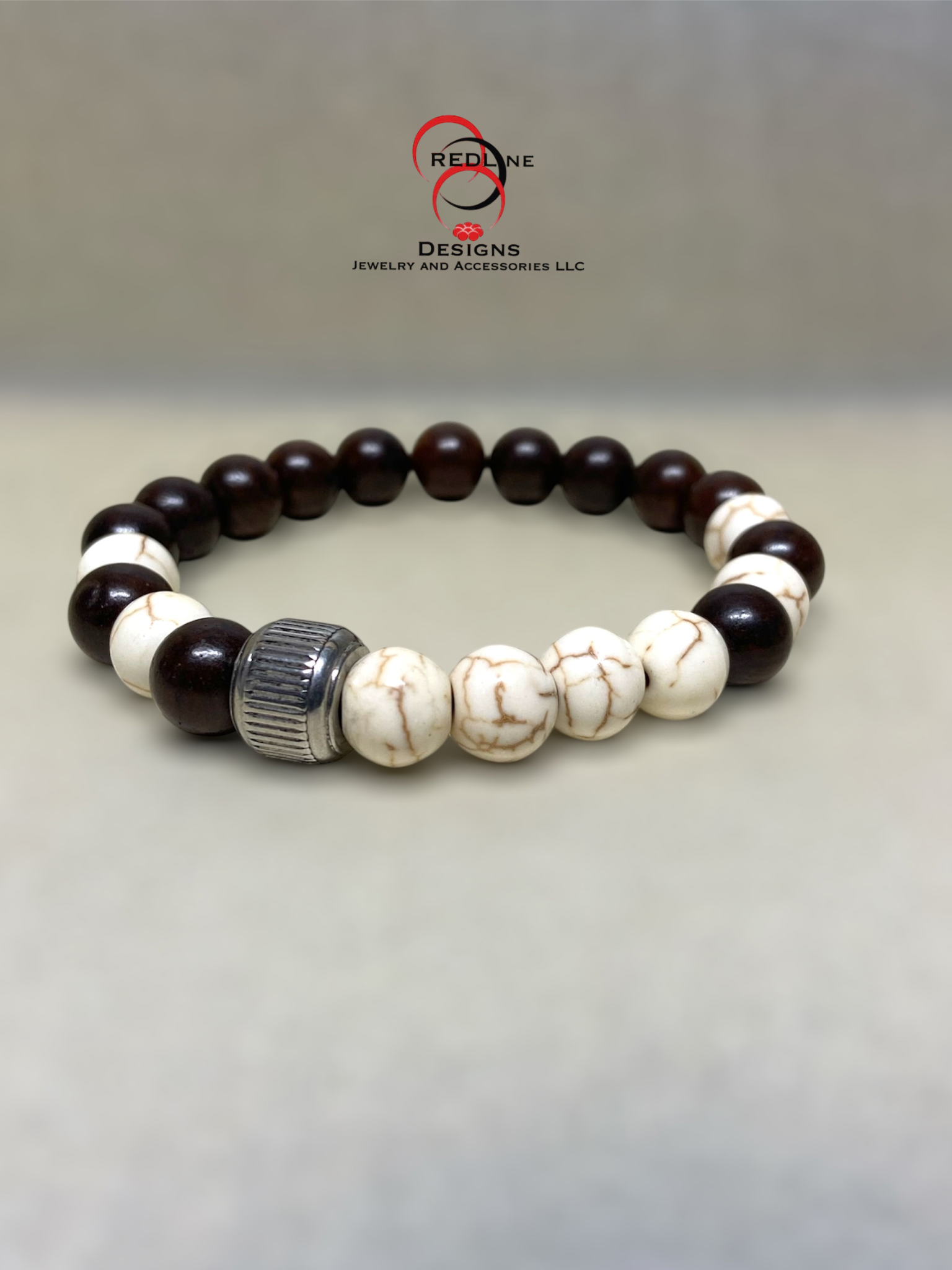 Men's Wood and Howlite Gemstone Bracelet Item# M123