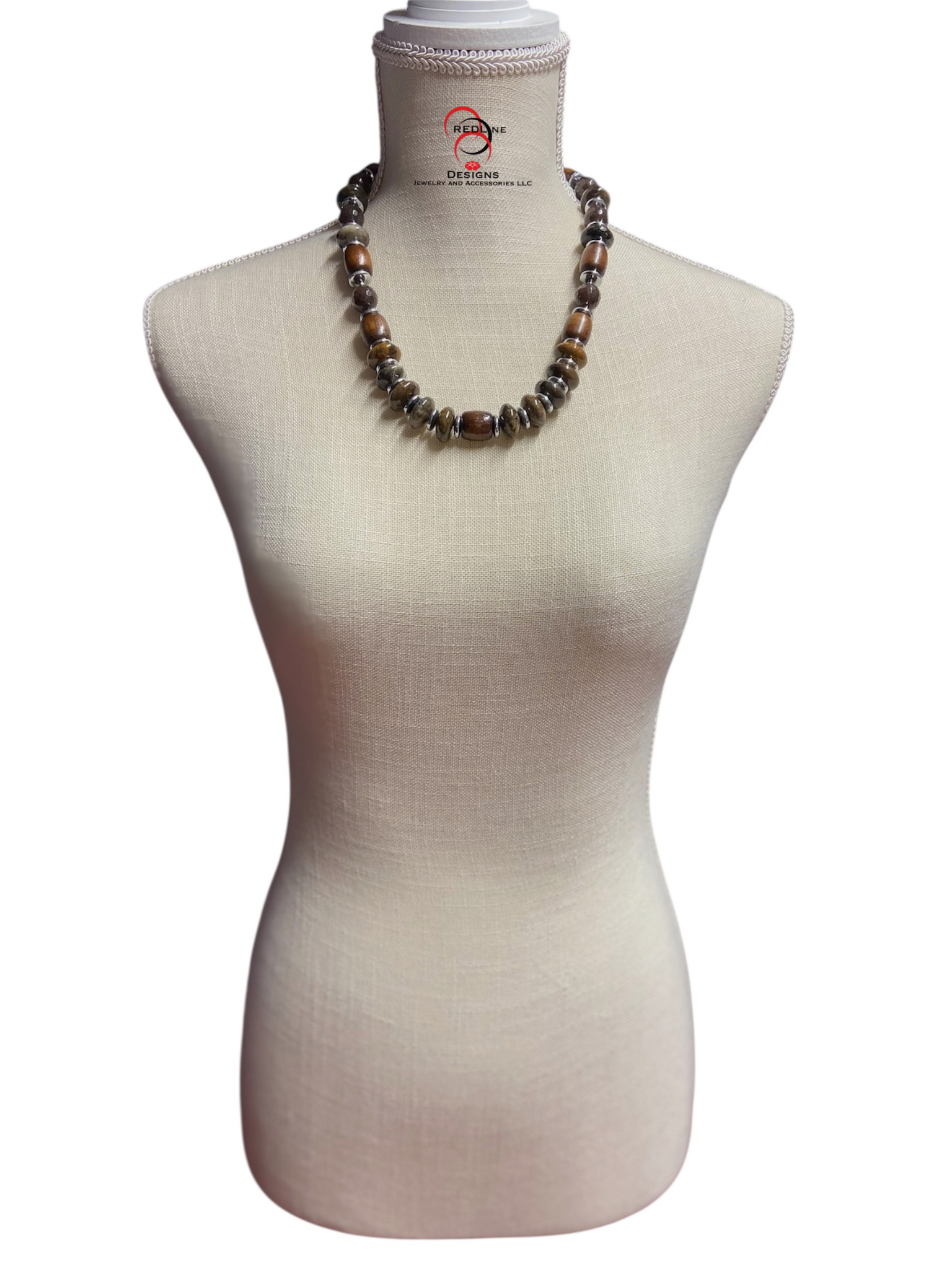 Earth Tone Agates, Chocolate Jade and Wooden Bead Necklace Set Item# NS52
