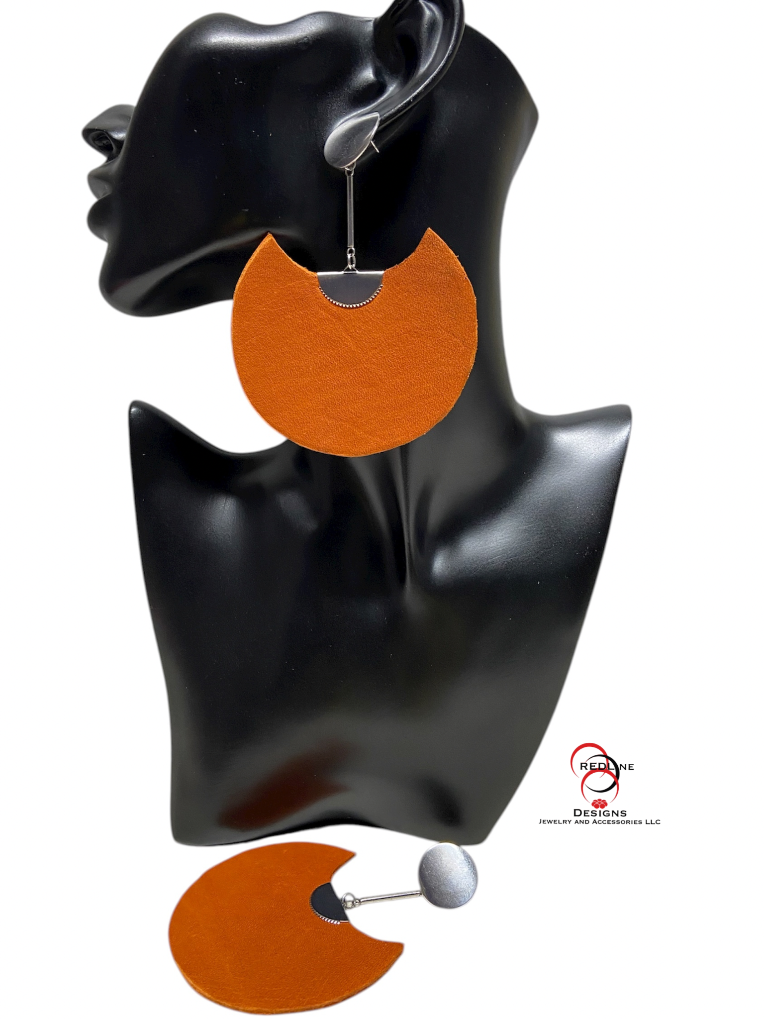 Orange Leather Circular Dangles Item# E121