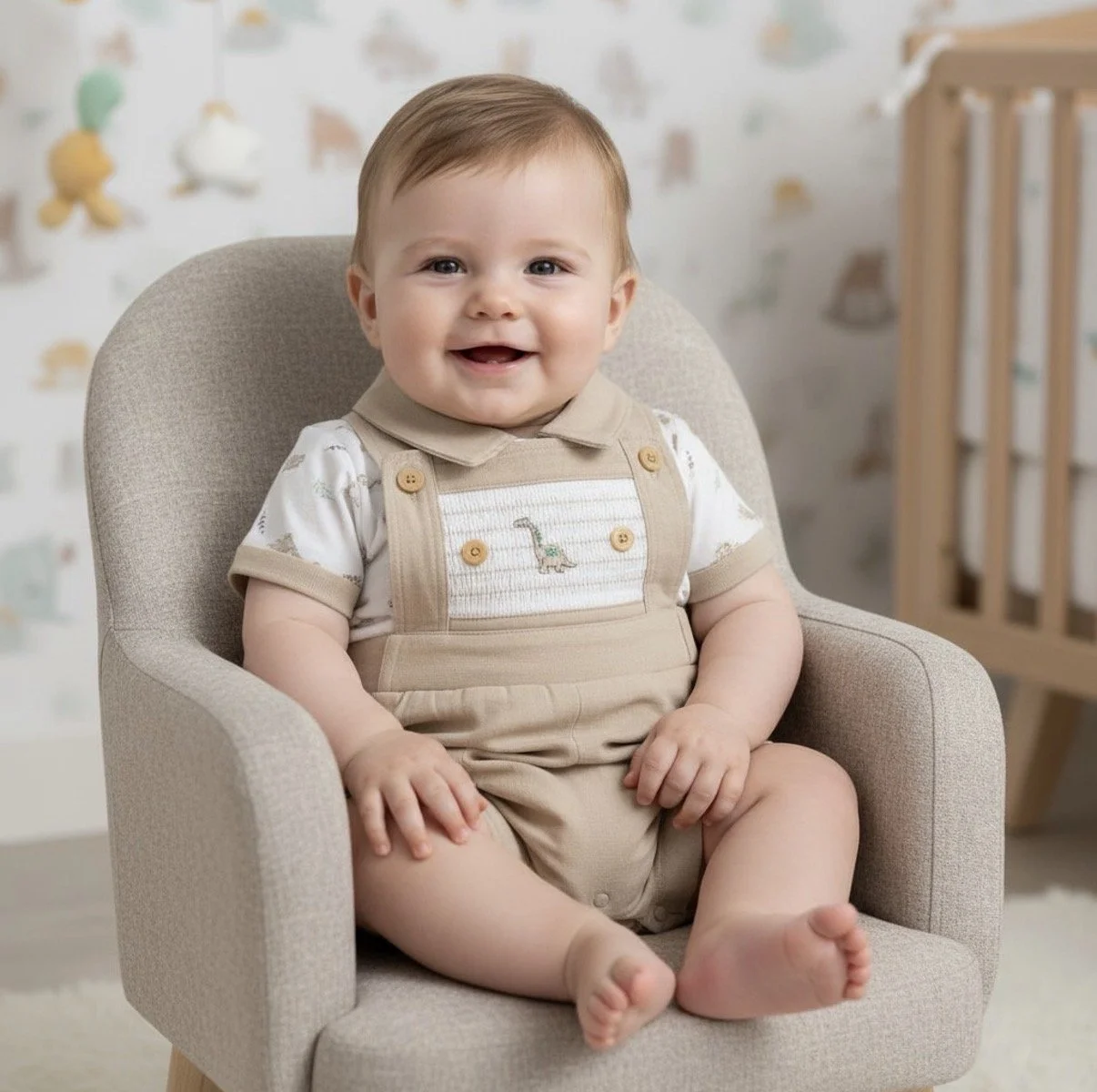 Dinosaur Linen Dungaree Set