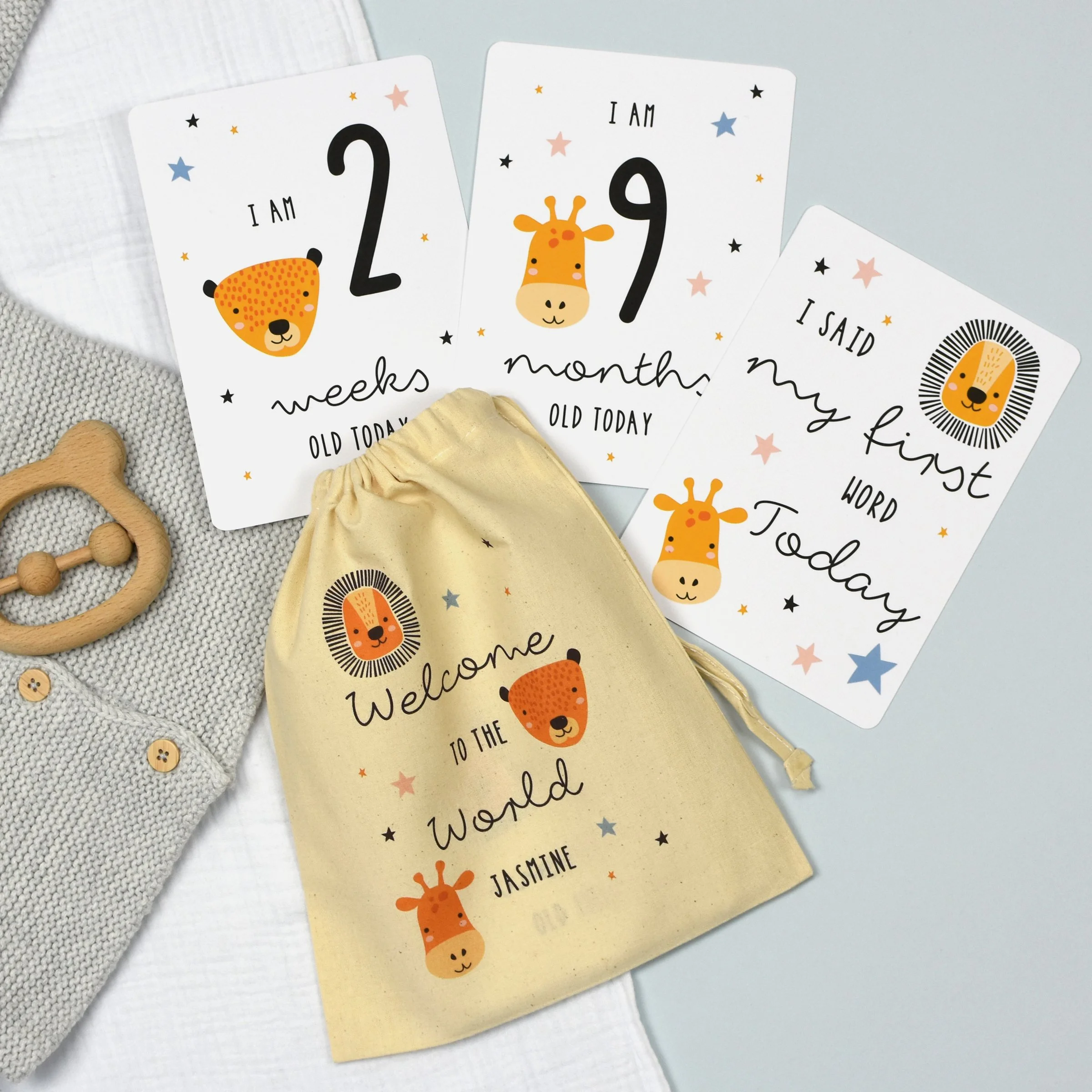 Personalised safari milestone cards