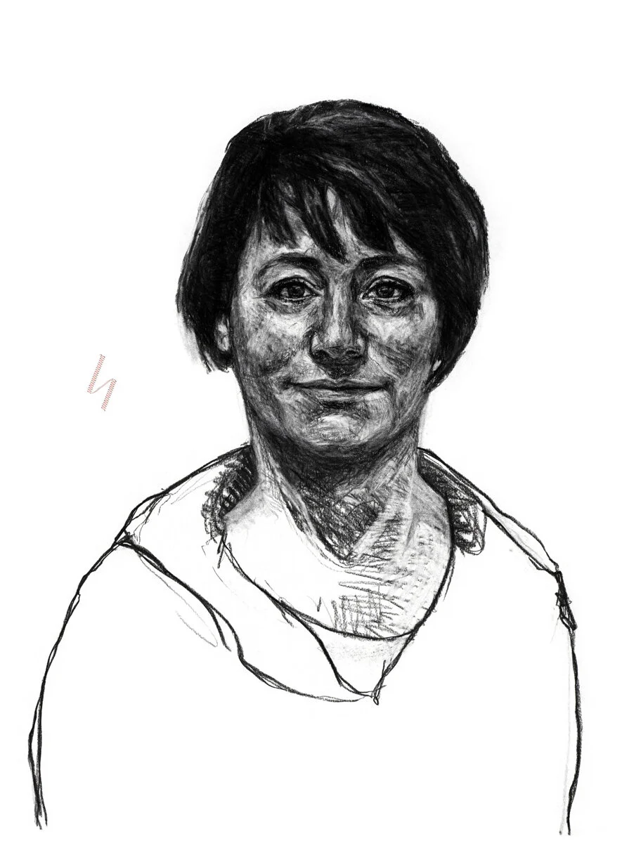 Erica B,
charcoal and pink thread on paper, 22 x 30 inches