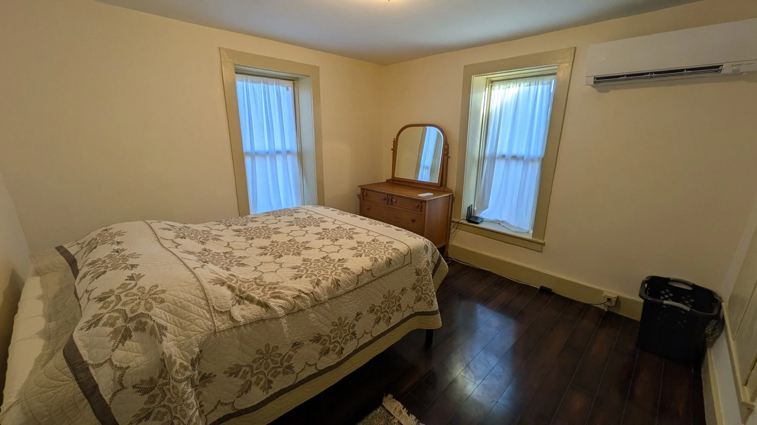 Photo of the downstairs bedroom from the doorway.