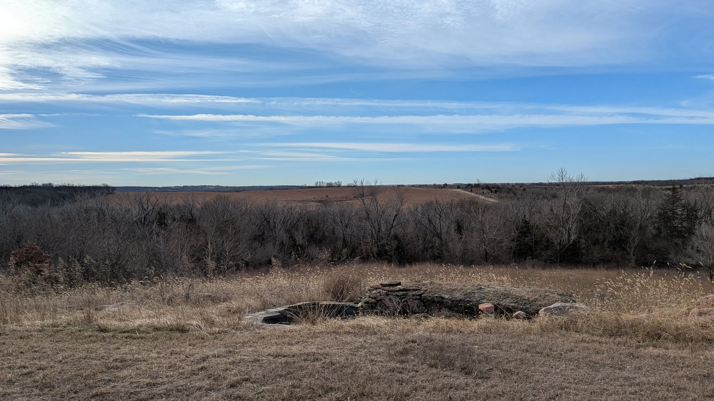 View of the forest, pasture, and hills form the Southern deck.