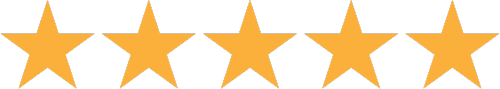 Five orange stars arranged in a row on a black background, representing a five-star rating.