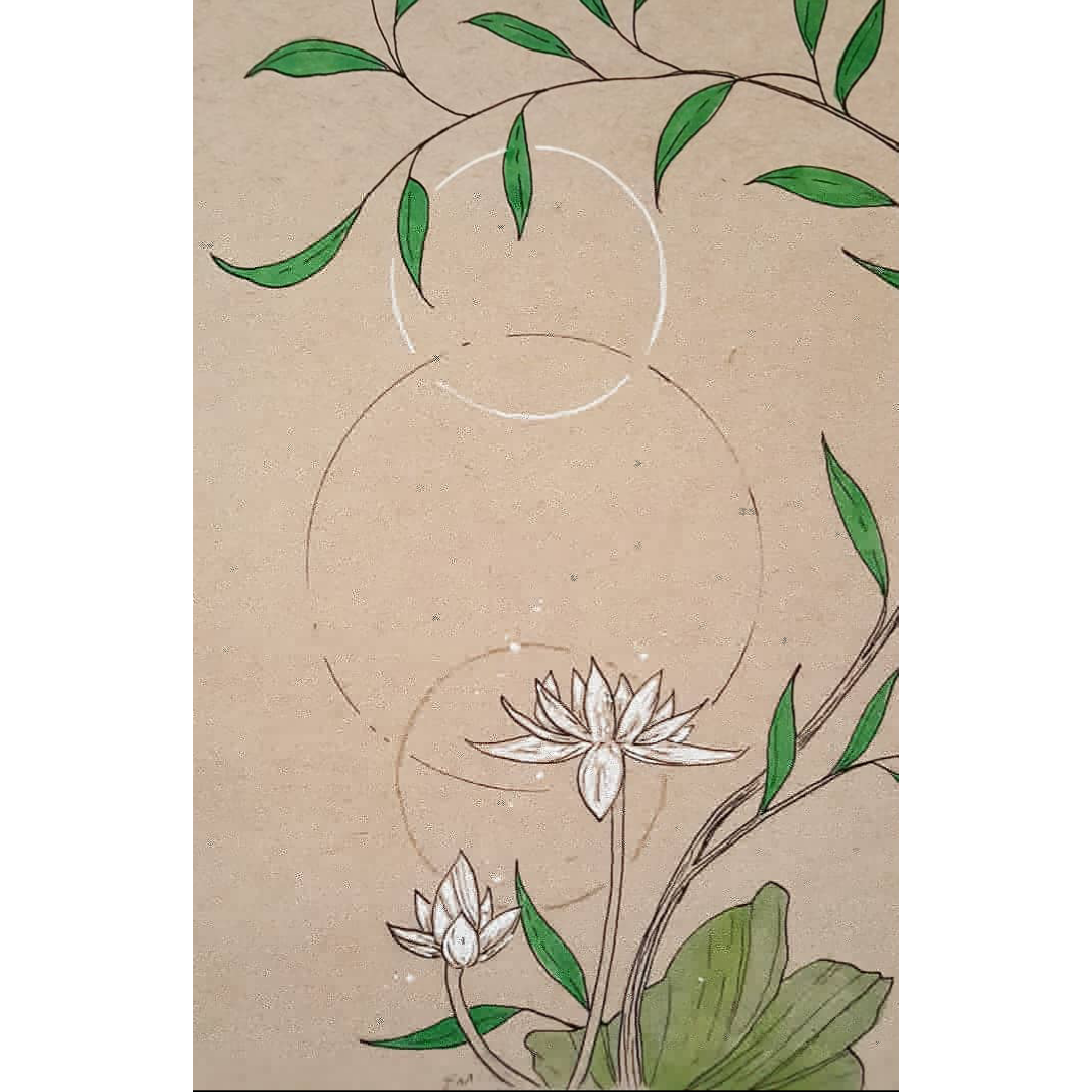 Willow Branch with White Lotus