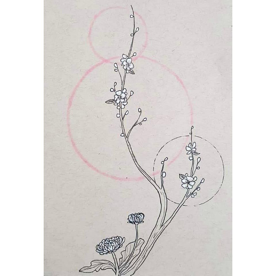 Cherry Branch and Chrysanthemum 