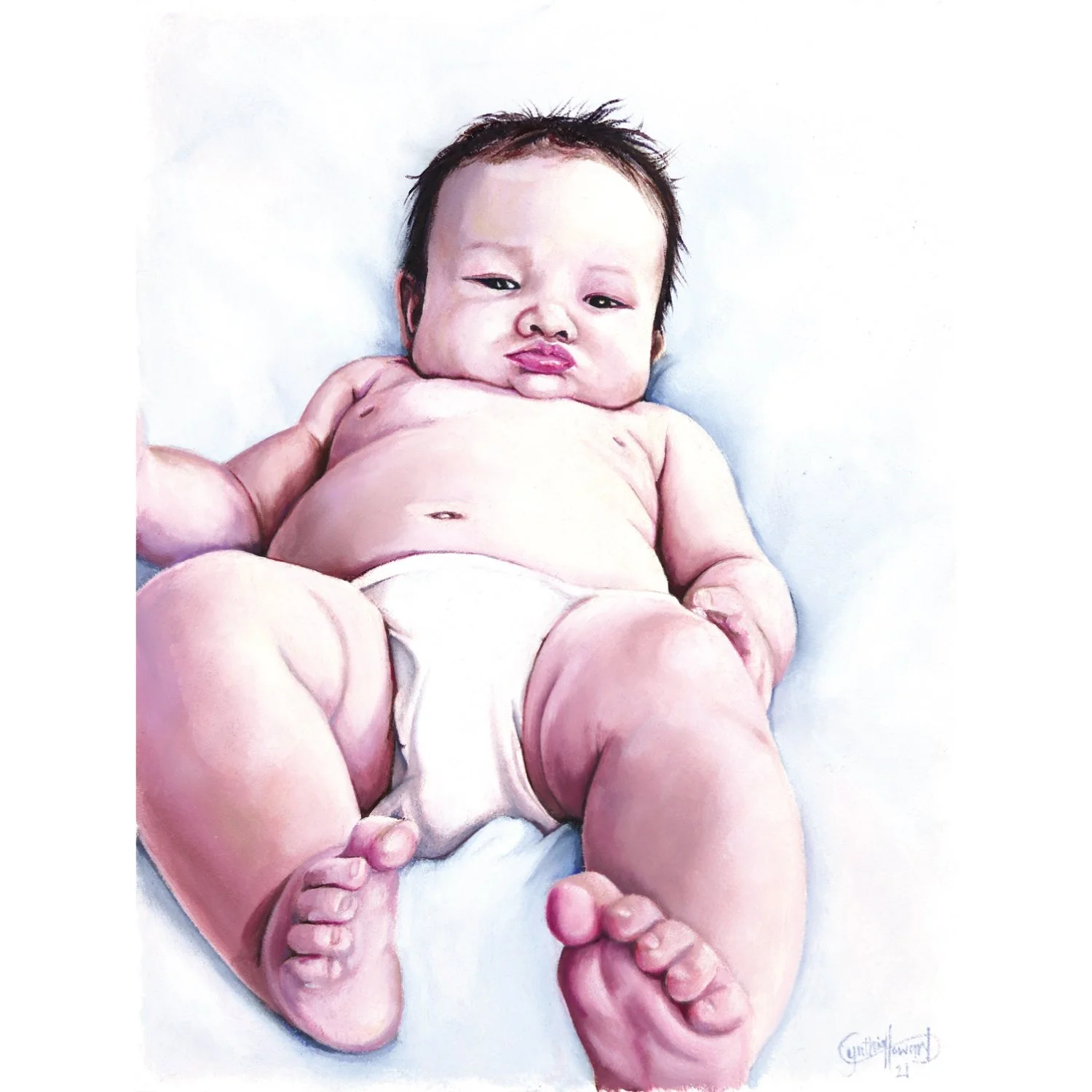 Portrait oil painting of a baby.
