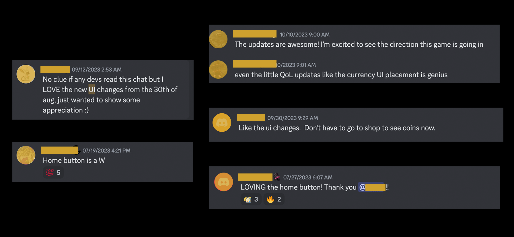 Player feedback!