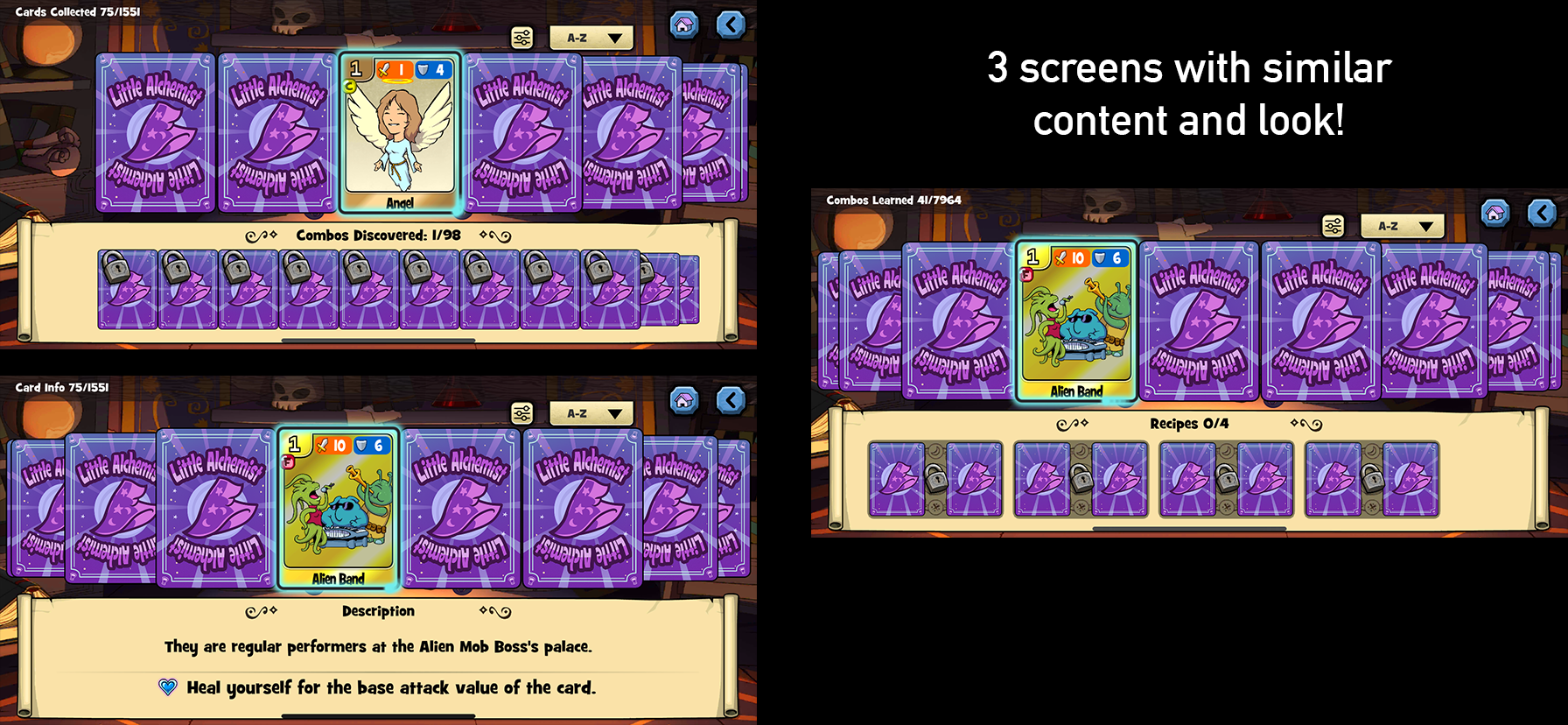 Here are the 3 Archive screens that share similar but different info.