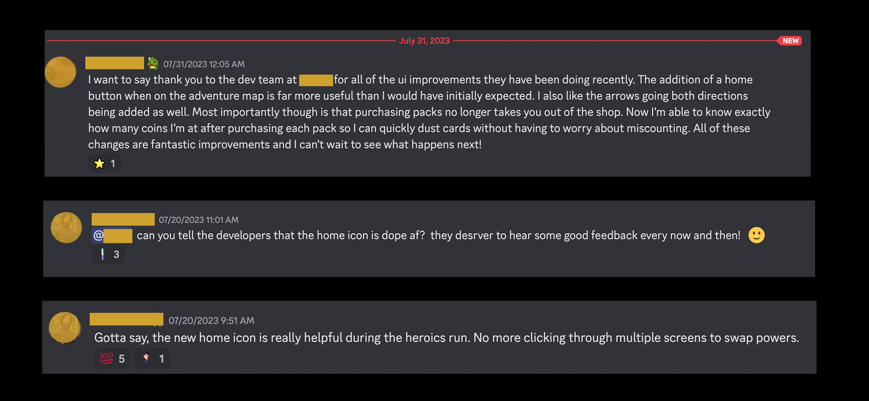 Player feedback!