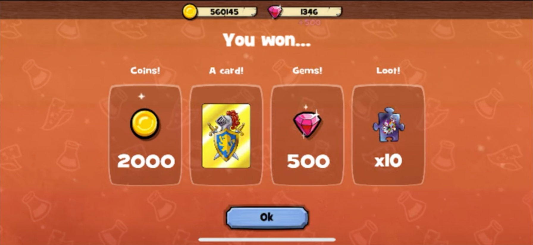 In the revised design, the space was better utilized and all items won animated in and settled on the summary screen. If a Player tapped thru the animations, they would get this screen right away. This was ideal, to give the Player some autonomy on p