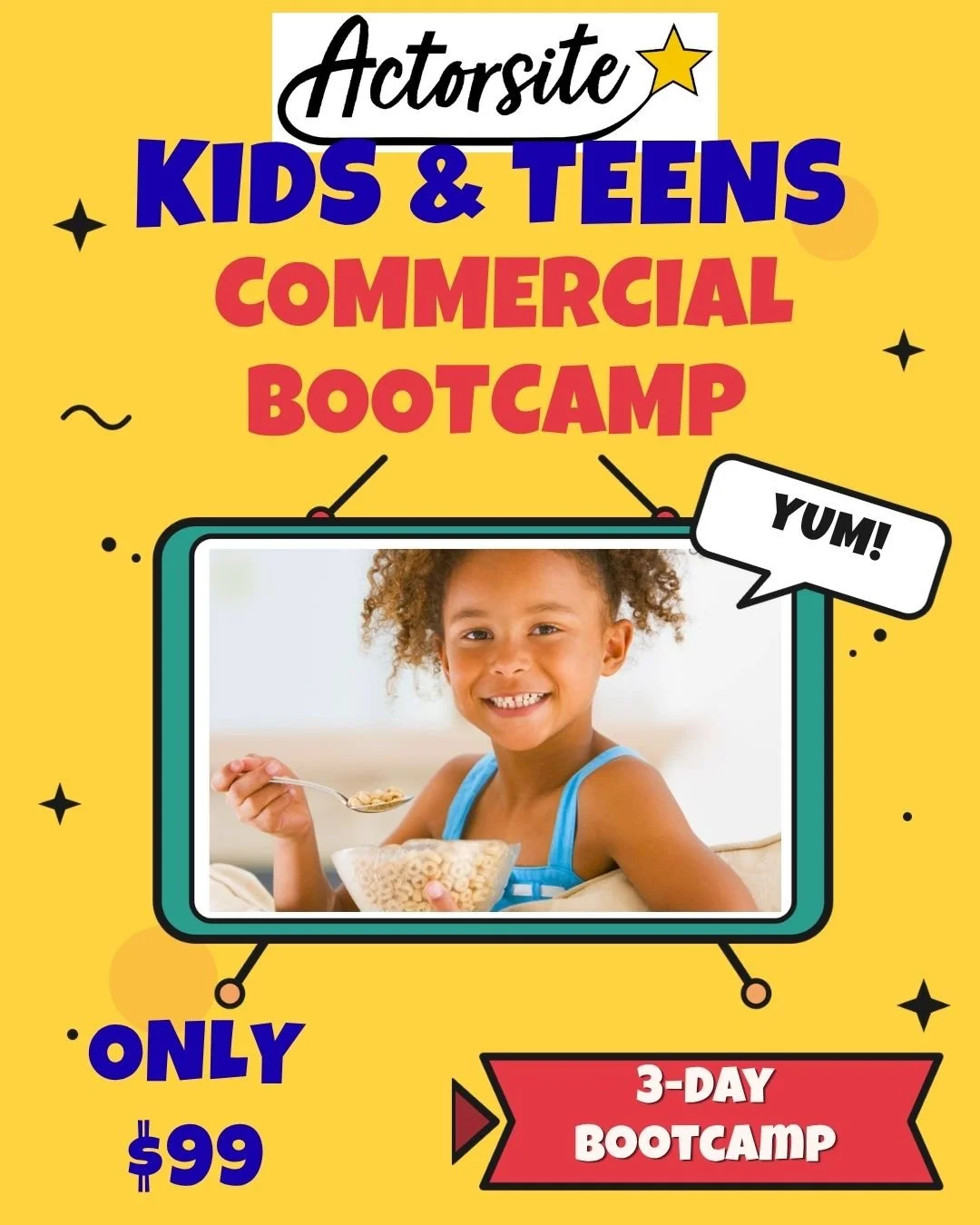 Commercial acting bootcamp for kids and teens using proven techniques that have helped actors book hundreds of commercials
