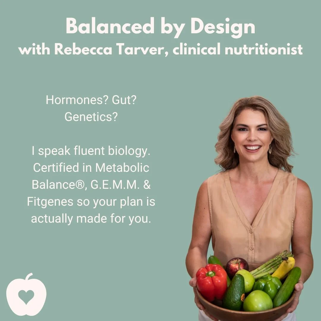 Hormones? Gut? Genetics?

I speak fluent biology&mdash;and I turn it into personalised, food-first plans that actually work.

🍏 Certified in Metabolic Balance&reg; for metabolic and hormone reset
🍏 Trained in G.E.M.M. and Co-Biome to calm inflammat