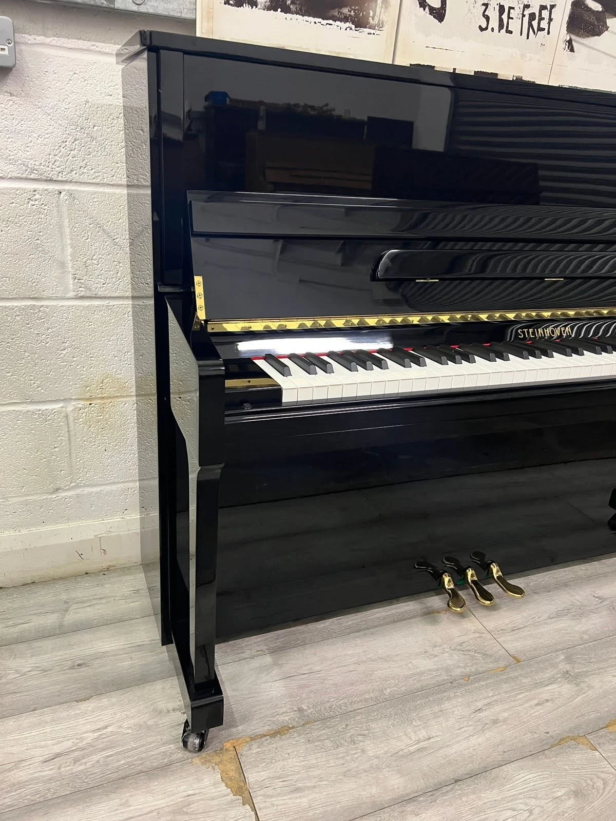 BRAND NEW - STEINHOVEN SU-113 POLISHED EBONY SMALL UPRIGHT PIANO WITH ...