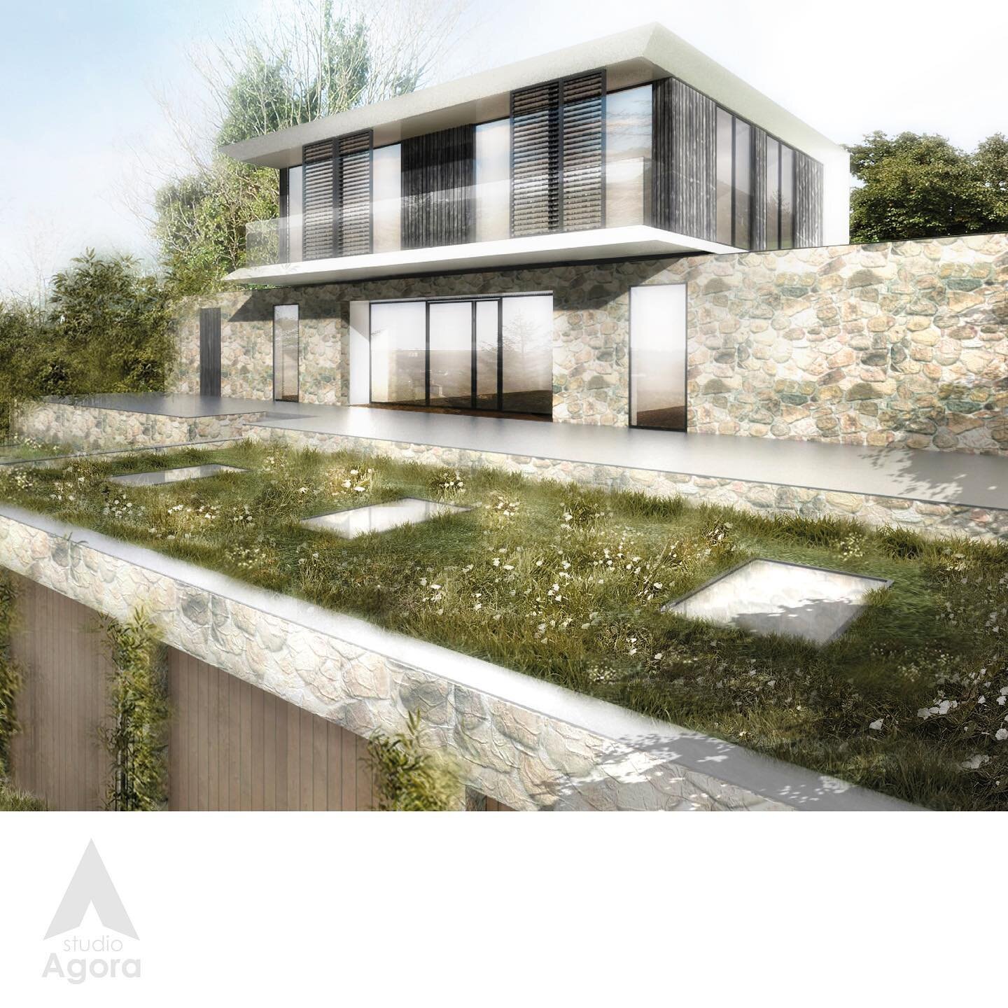 Planning approval finally granted for this contemporary two storey home on a tricky site in #yealmpton. #naturalstonewalls #greenroof #glassfacade