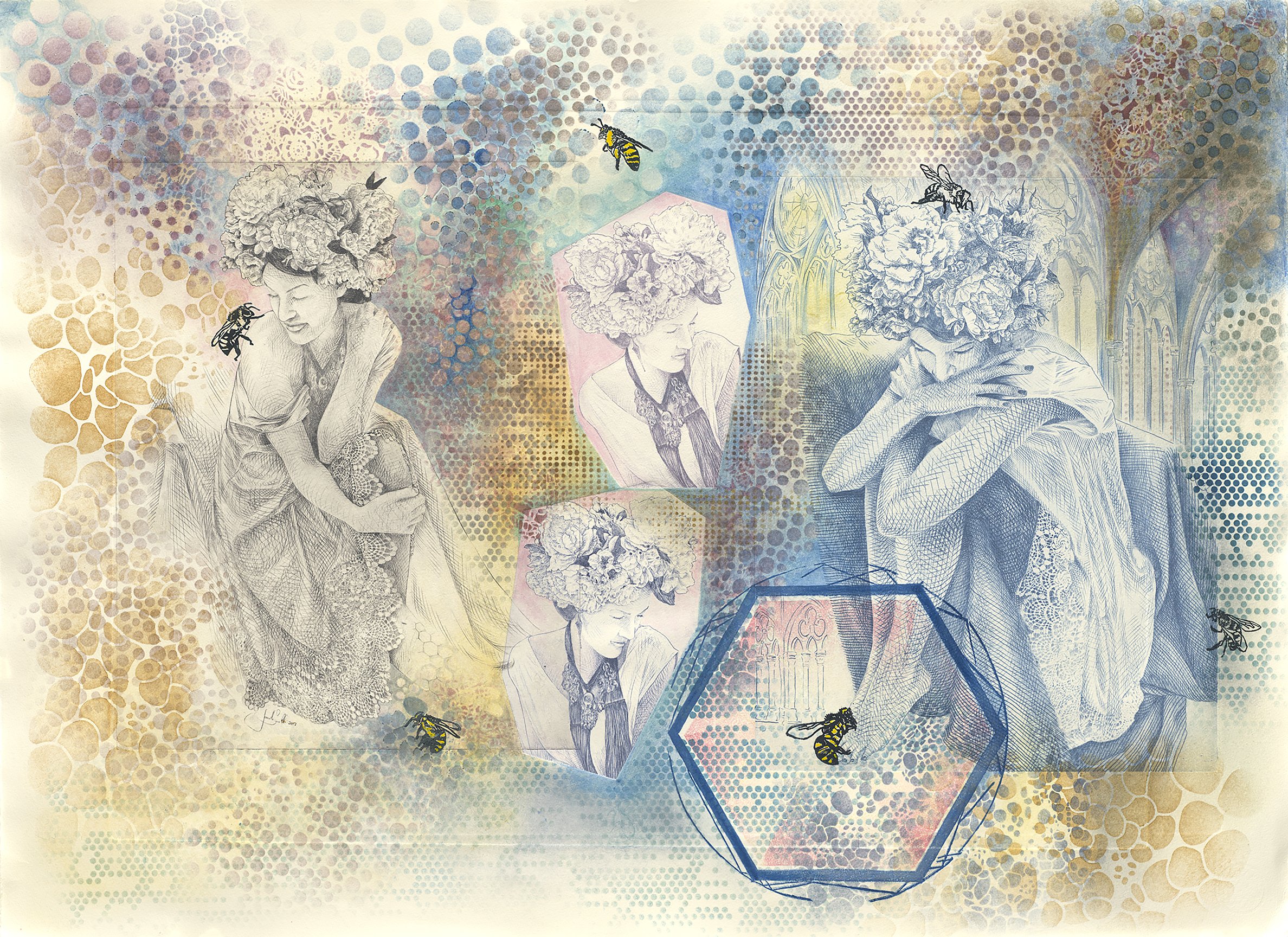 Jeanette Small - Monoprint Etching - Artist Print from "Convergence" series - 2017