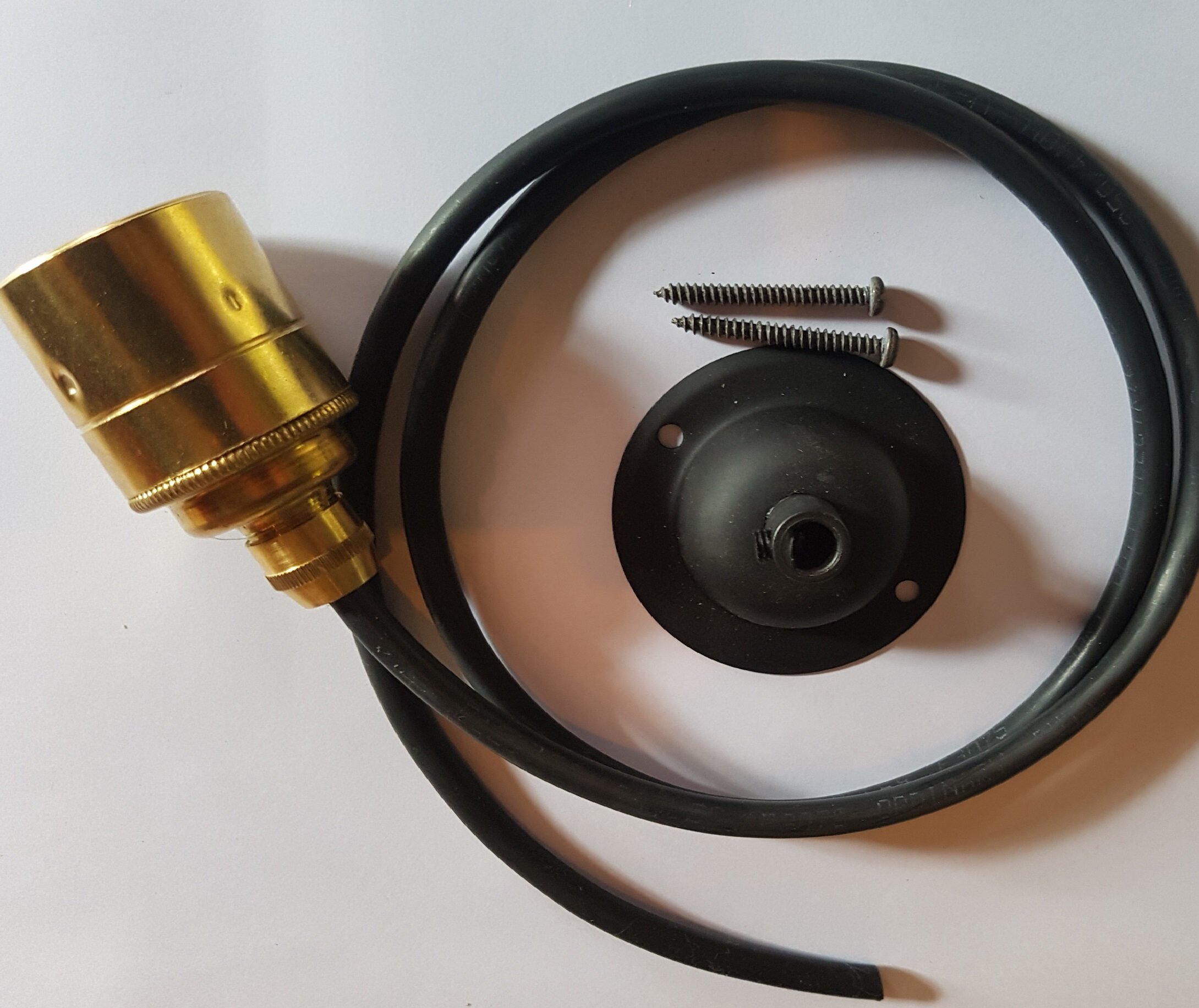 Solid Brass Bulb Unit with Black Cable &amp; Ceiling Plate