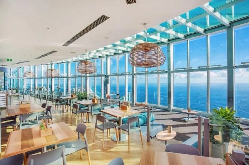 Skypoint Tower QLD monster 1.2m pendant lights. Standard lobster crayfish trap style. Neck at the top with brass light fittings.