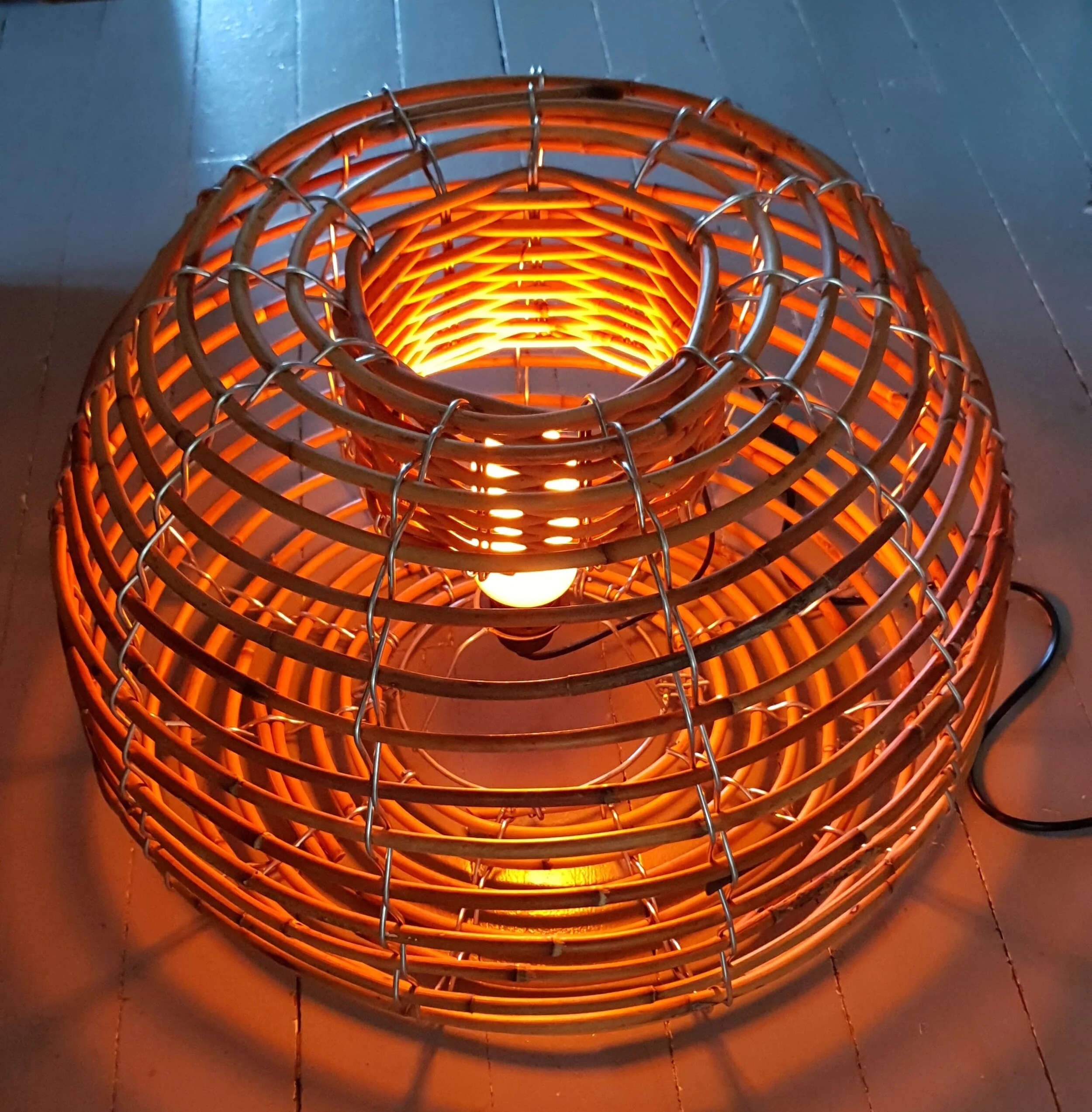 Lobster pot style floor lamp with inline switch.