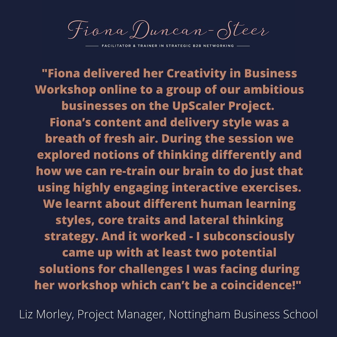 Just leaving this cracking piece of feedback here, received following the delivery of my new Creativity in business workshop to CEO&rsquo;s from the creative industries &amp; beyond as part of the Chamber / NTU UpScaler project.

I&rsquo;m absolutely