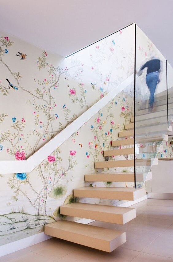 NonWoven Matte Staircase Plants Wallpaper