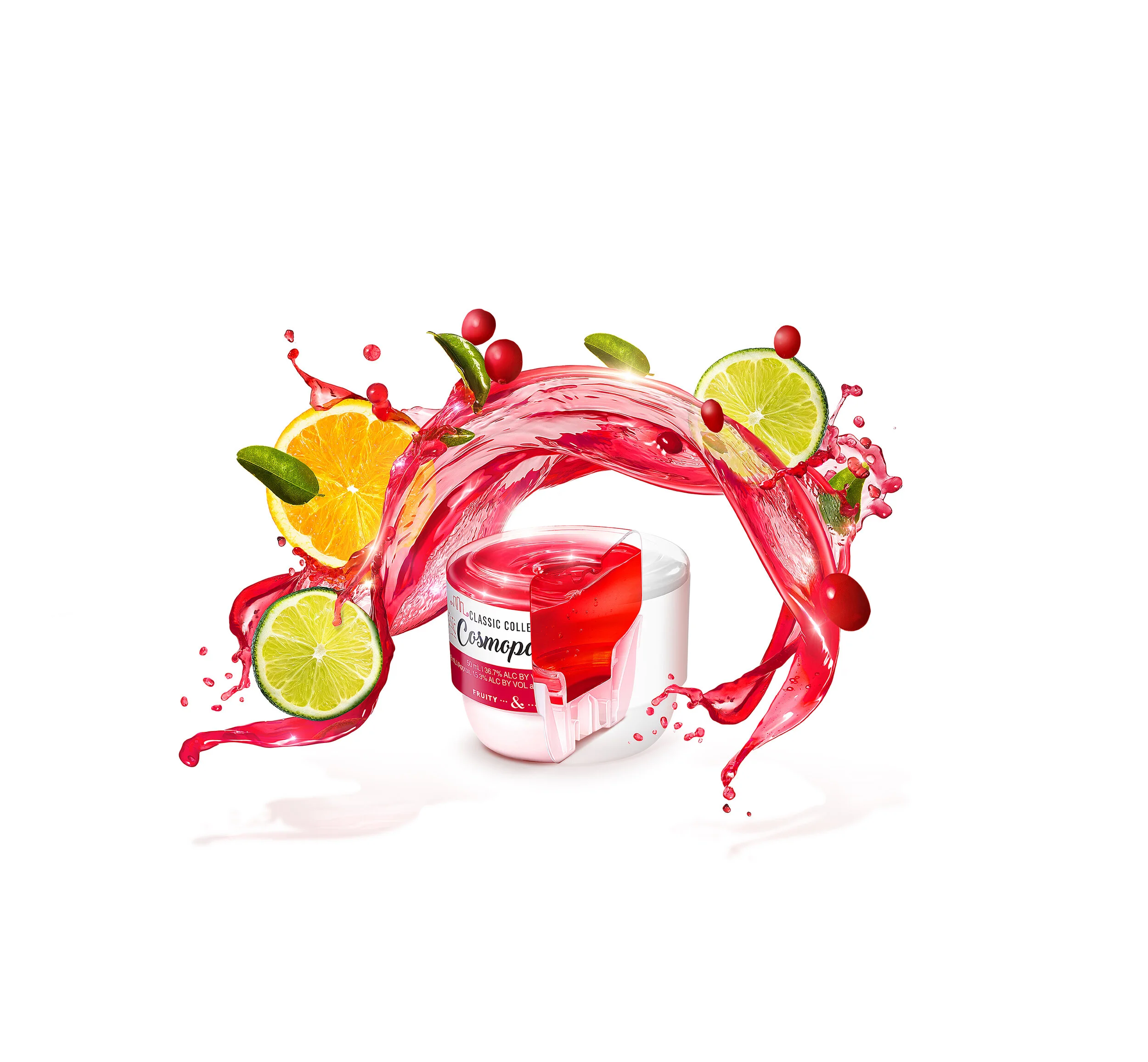 Fruit-scented gel candle with splashes and citrus slices