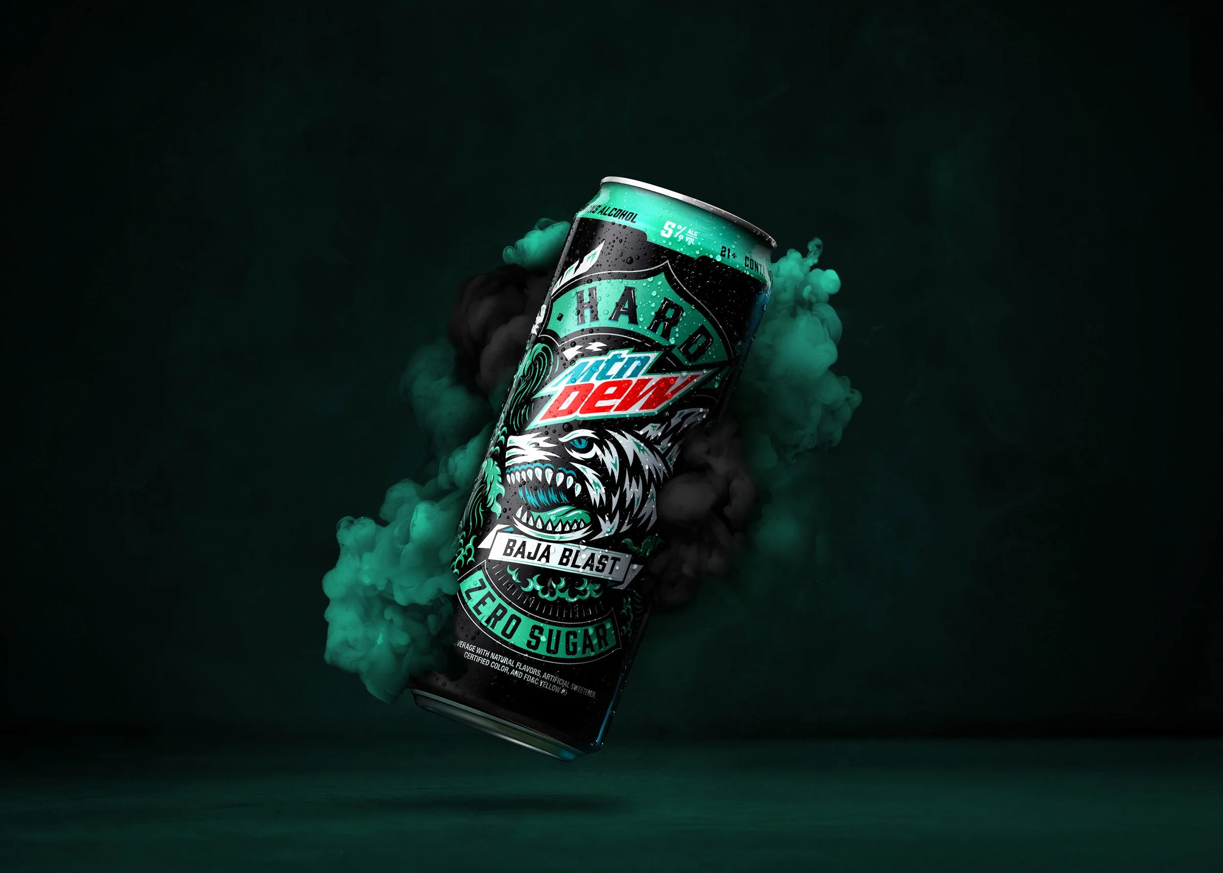 Mountain Dew Baja Blast hard seltzer can with green smoke