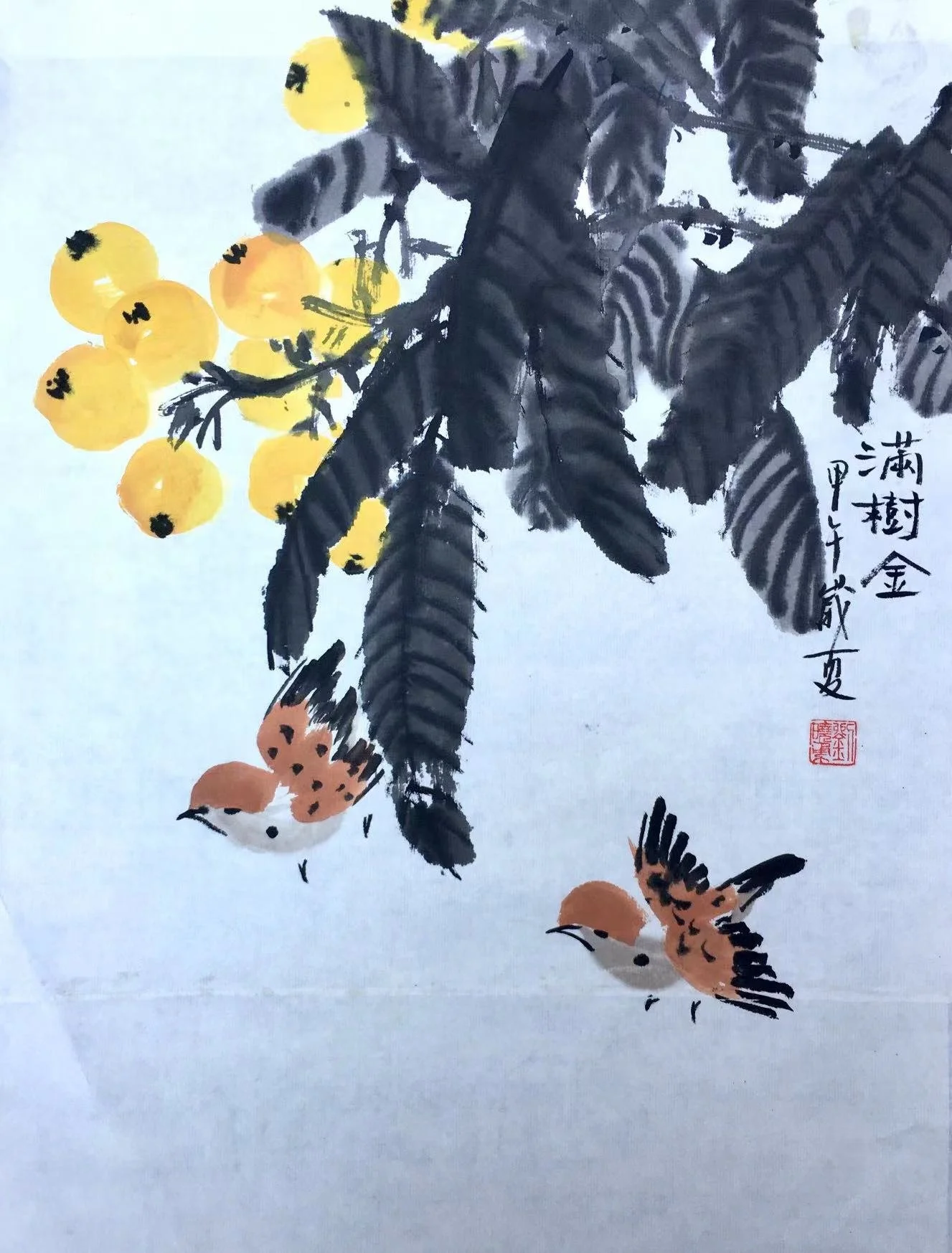 Online Chinese Brush Painting for Adults: Loquat tree and sparrows
