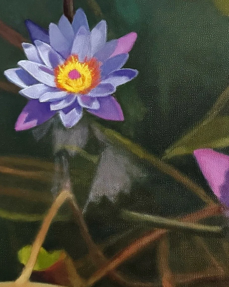 Detail of a current commission in progress. I&rsquo;m starting to get delightfully lost in all the little moments this one has to offer.
🪷🪷🪷

#wip
#commission
#pghartist 
#rrsco
#floral
#lotusflower