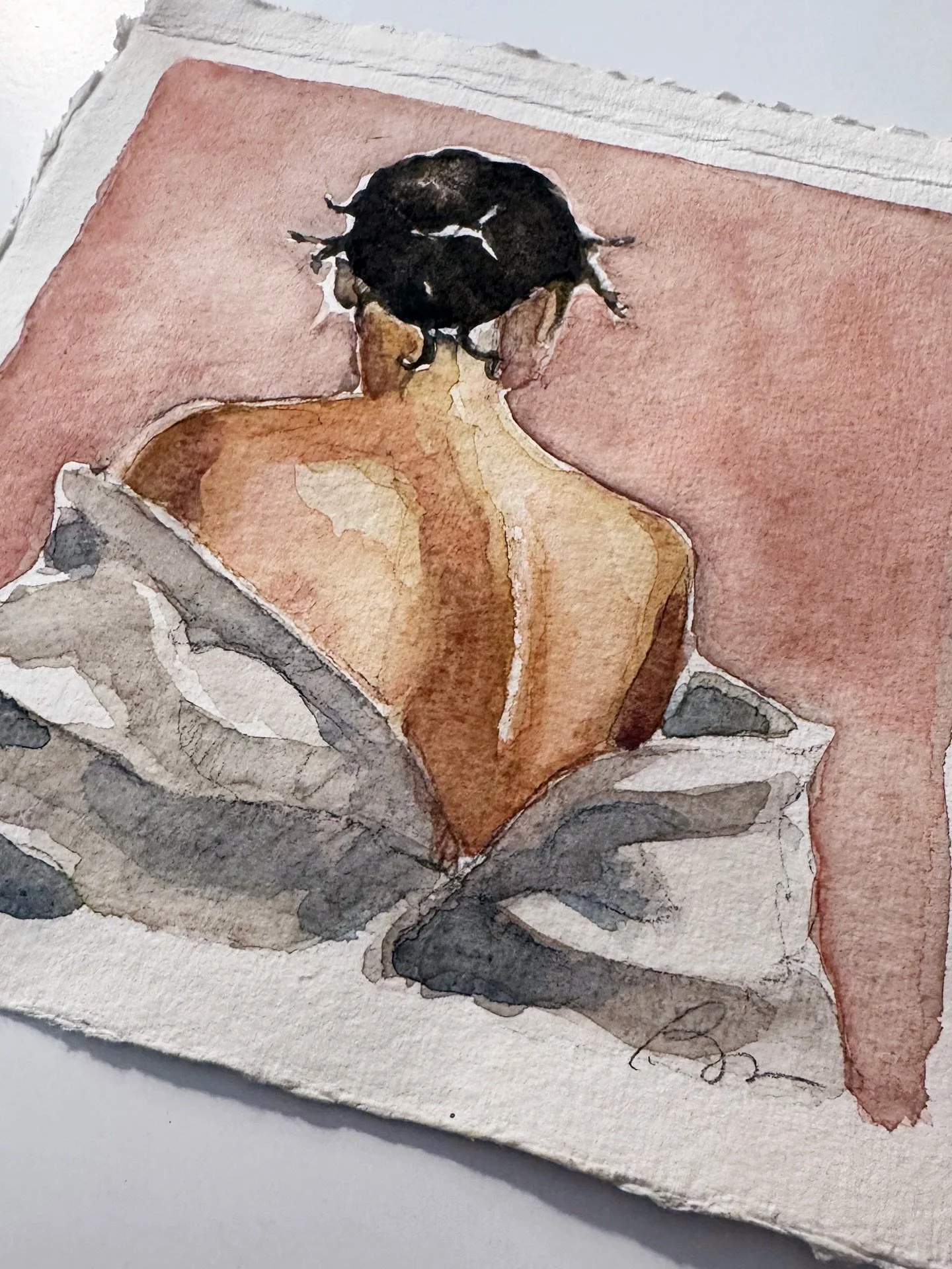 &Eacute;paules Nues
(bare shoulders)
8x8&rdquo;

Easing back into watercolor  finding my way into the rhythm as I begin a new commission