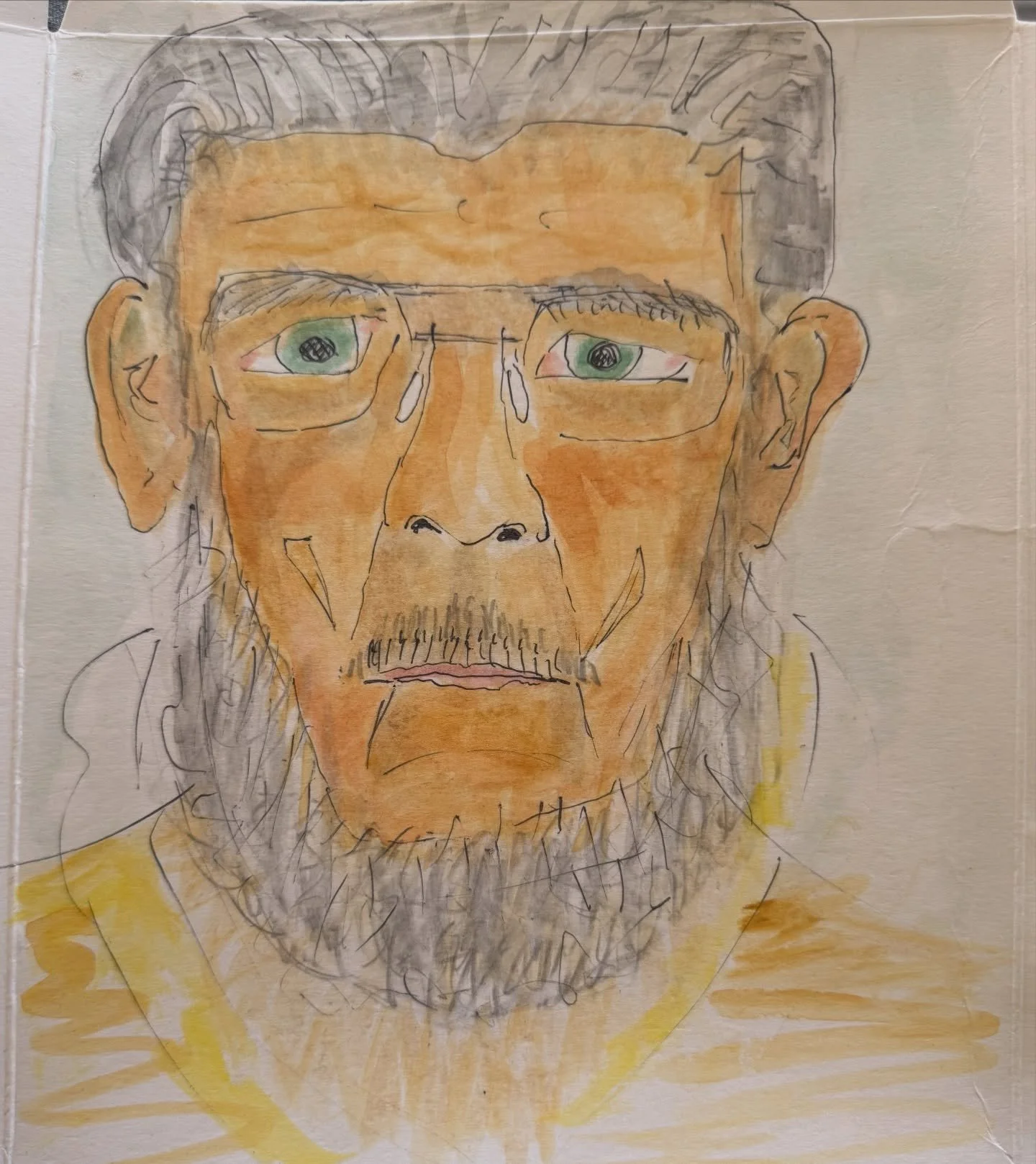 My Dad gifted me his self portrait 
Painted on recycled paper.

He prefers quick impressions.

I will cherish it always 💛