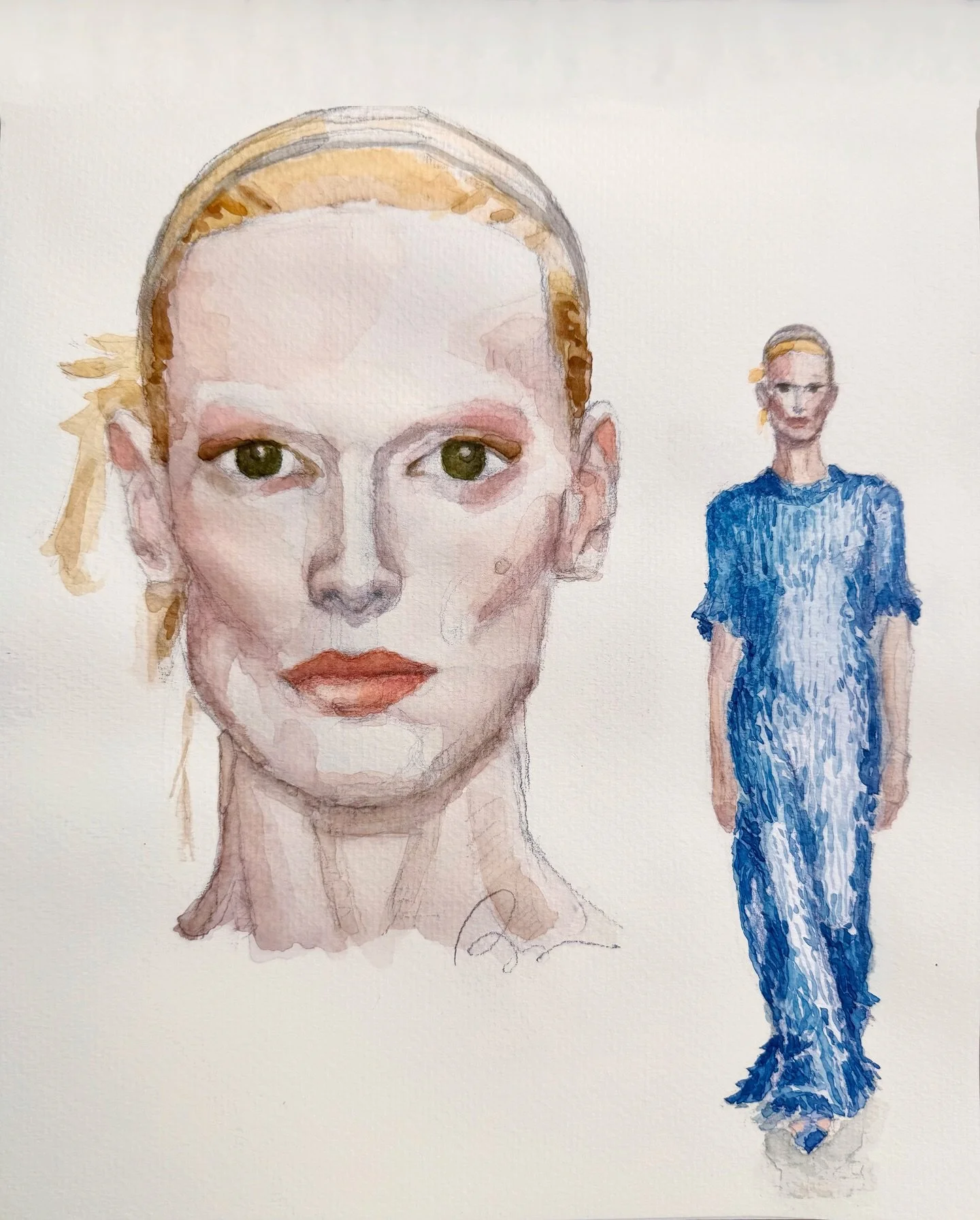 Watercolor Fashion Week portraits continue 💙
Calvin Klein 
NYFW SS27 Ready-to-Wear