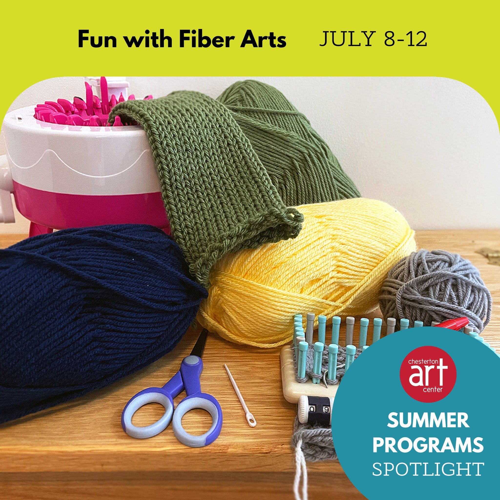 This week's Summer Program Spotlight features the Fun with Fiber Arts Summer Art Camp, perfect for those with an interest in learning about the traditional craft of fiber!

🟢 Fun with Fiber Art / July 8-12 / Ages 9-12 from 8:30-11 AM / Instructor Ma
