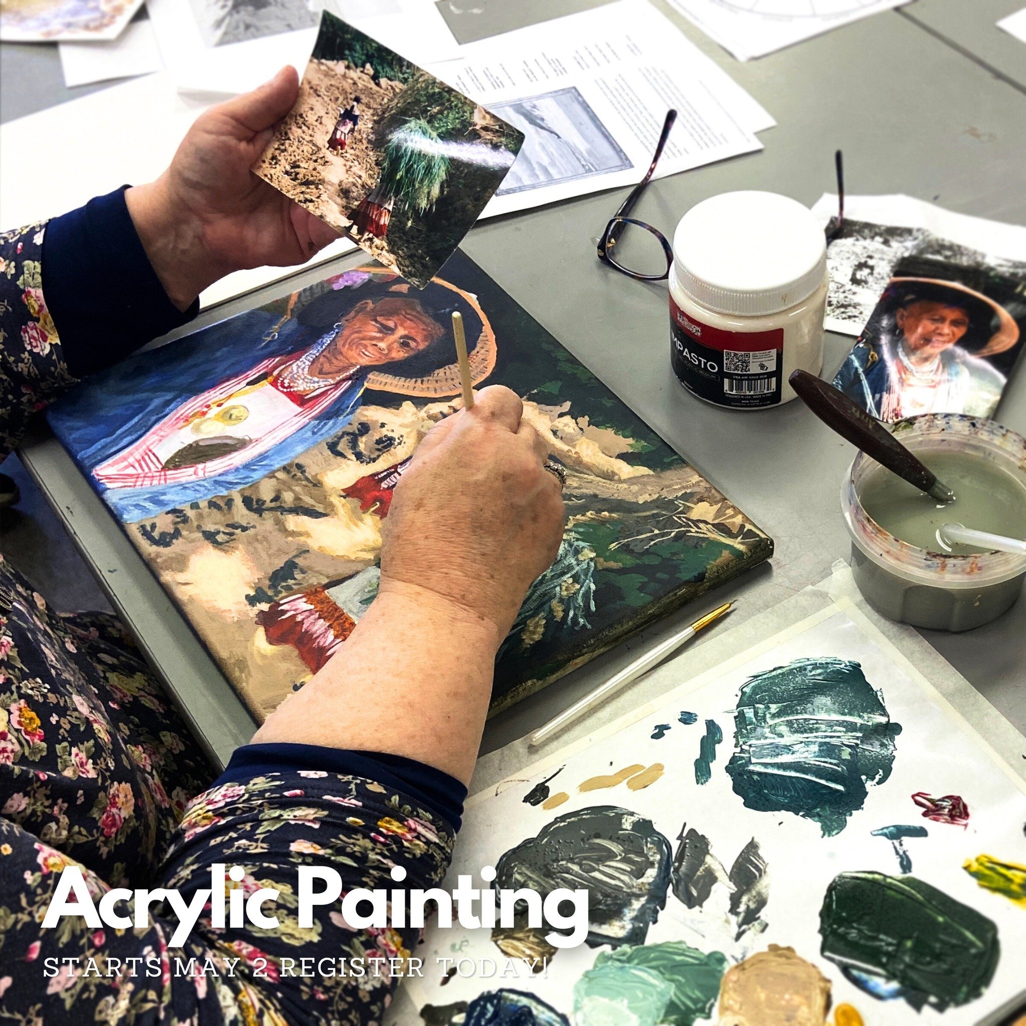 Explore techniques, mix colors, and gain confidence with paint! Register today for our Acrylic Painting class.

🔵 Acrylic Painting (18+) 4-class session / Thursday, May 2-23 from 10:30 AM-12:30 PM

With guidance from Diana Stezalski, students will e