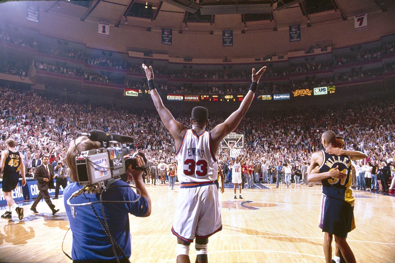 “This picture of Patrick is one of the most iconic Knick pictures I ever took. The Knicks had just beaten Indiana in the Eastern Conference Finals, when you’re in an situation like that you know that there’s going to be a picture that you have to ge…