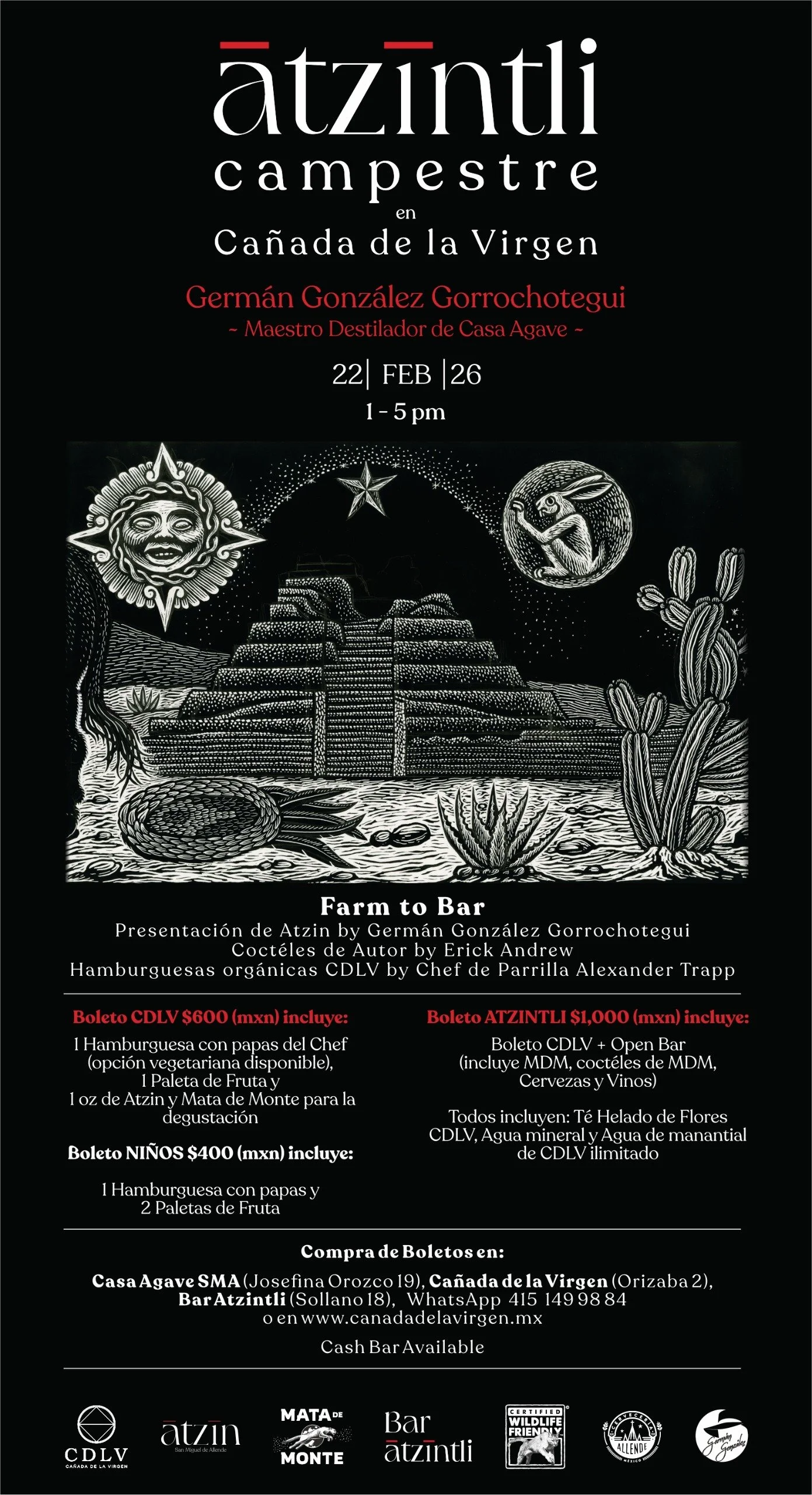 Atzintli Campestre Febrero Boleto  NIÑOS (Menores de 12 años)