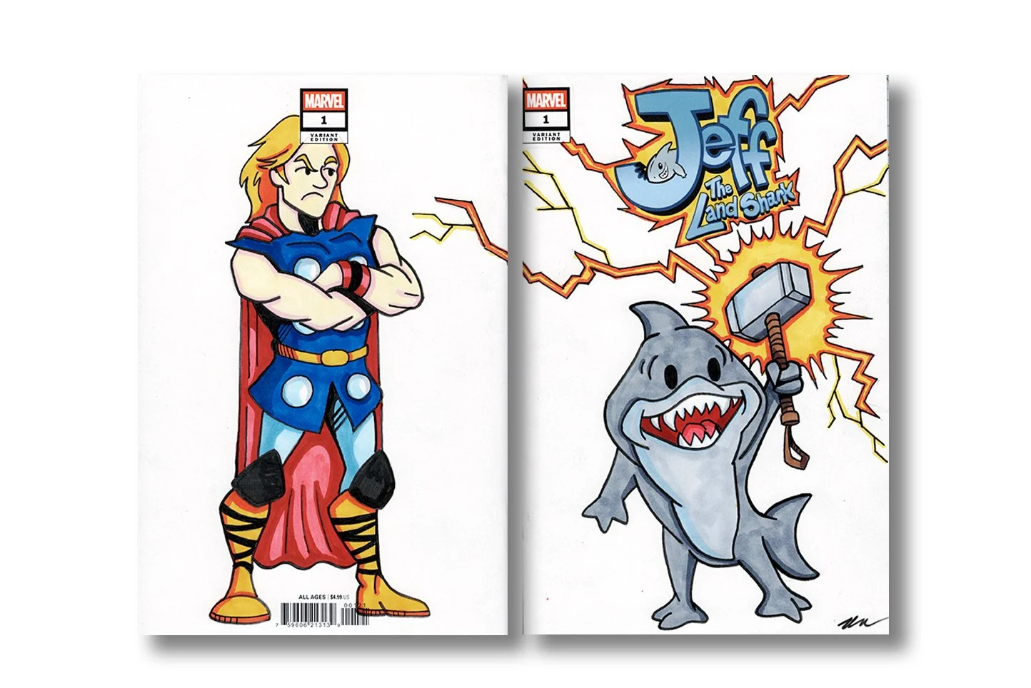 Jeff the Land Shark Sketchcover drawn in ink and marker by Kevin Maher