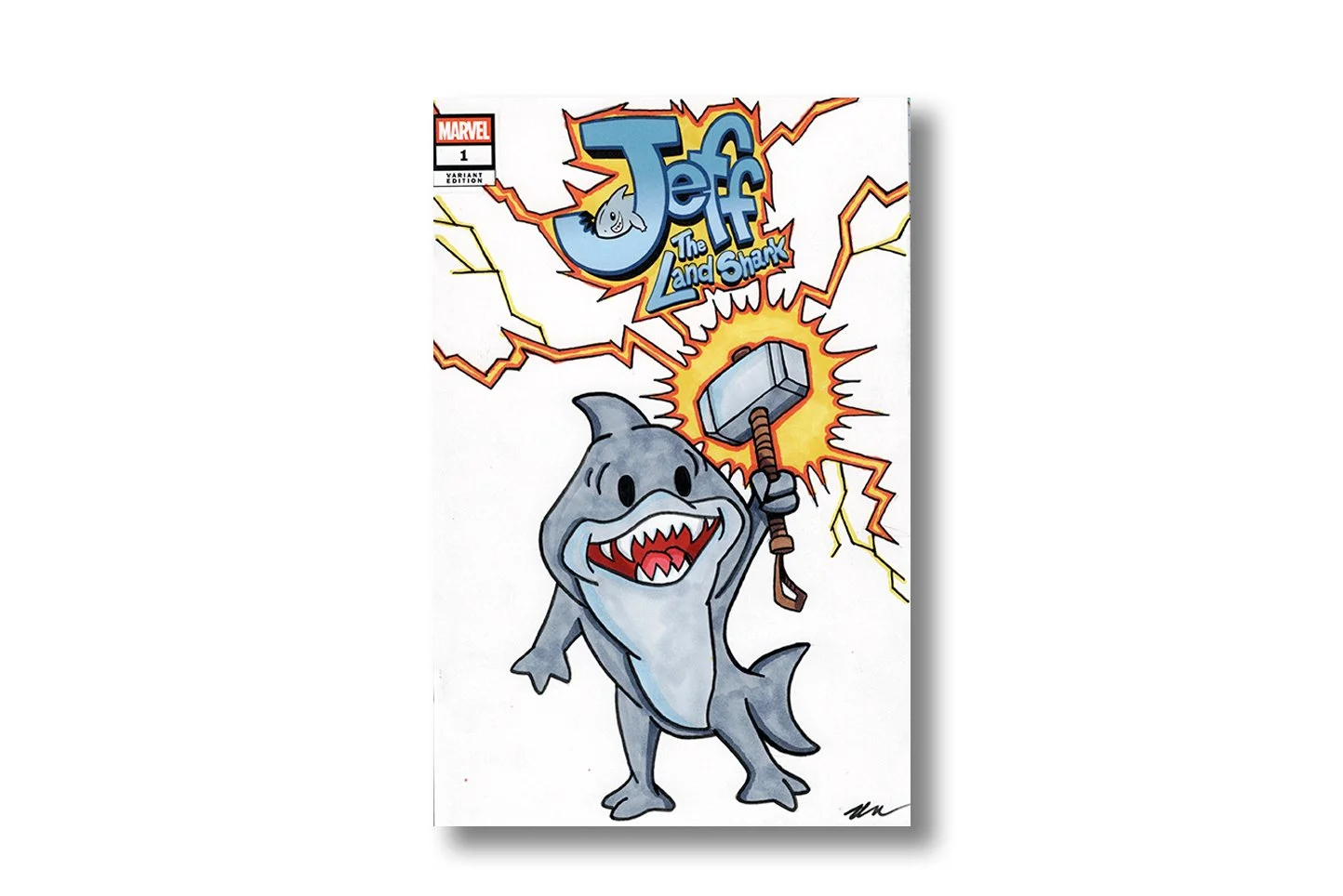 Jeff the Land Shark Sketchcover drawn in ink and marker by Kevin Maher